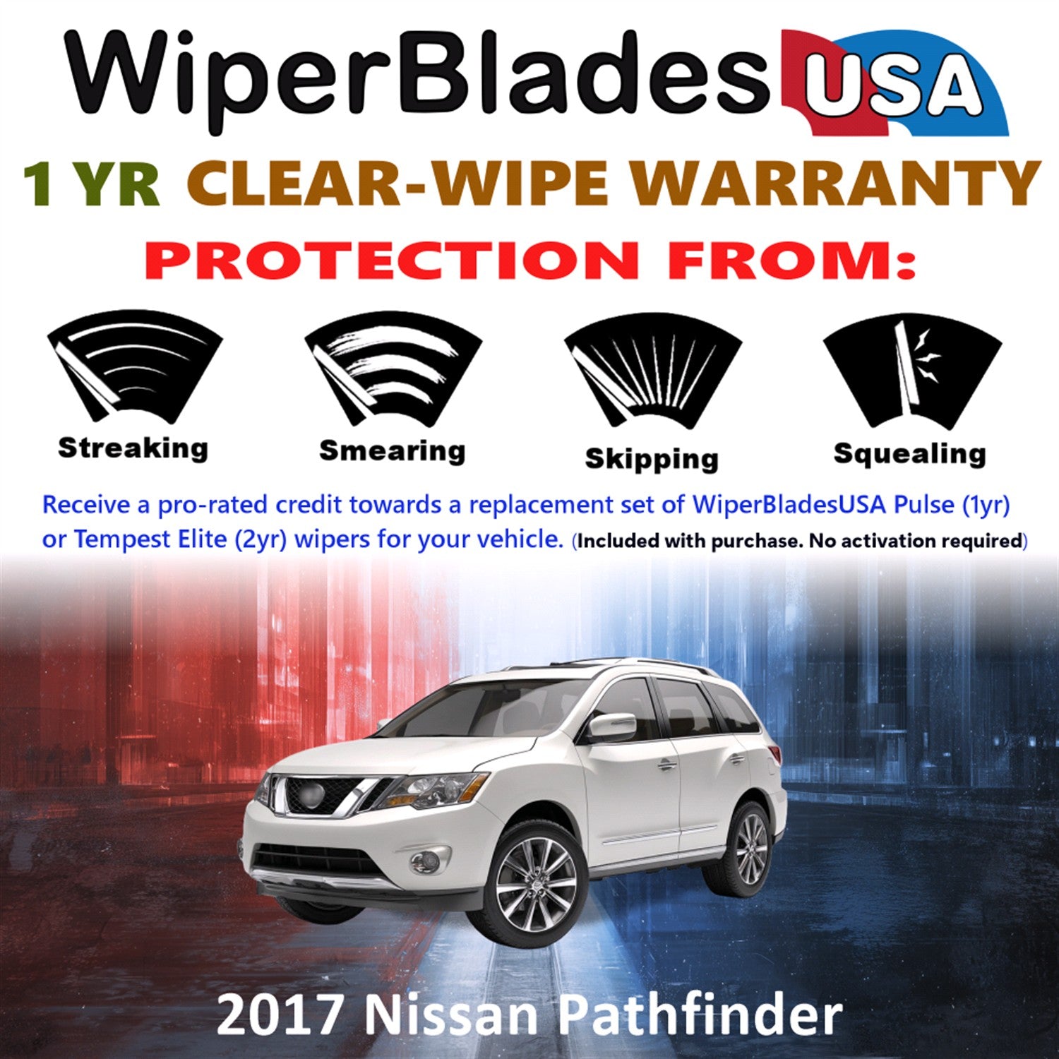 2017 Nissan Pathfinder Front w/Rear Wiper blades Set Includes 1yr Wear Warranty & Free Delivery