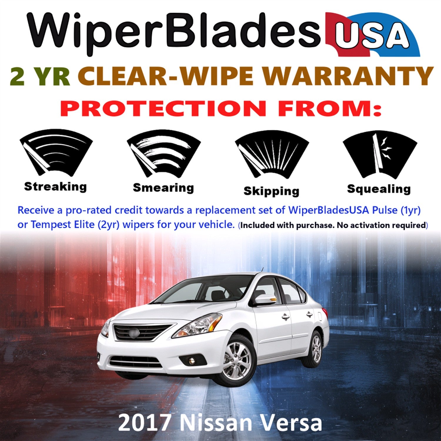 2017 Nissan Versa Front Wiper blades Set  Includes 2yr Wear Warranty & Free Delivery
