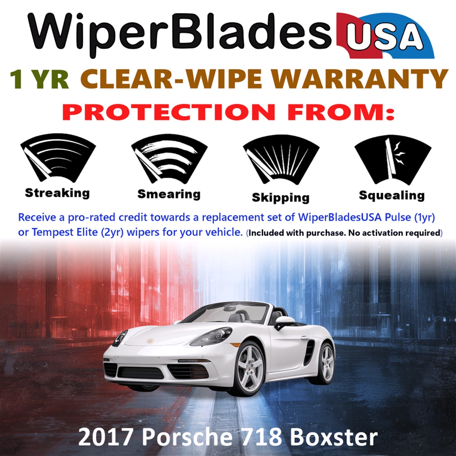 2017 Porsche 718 Boxster Front Wiper blades Set Includes 1yr Wear Warranty & Free Delivery