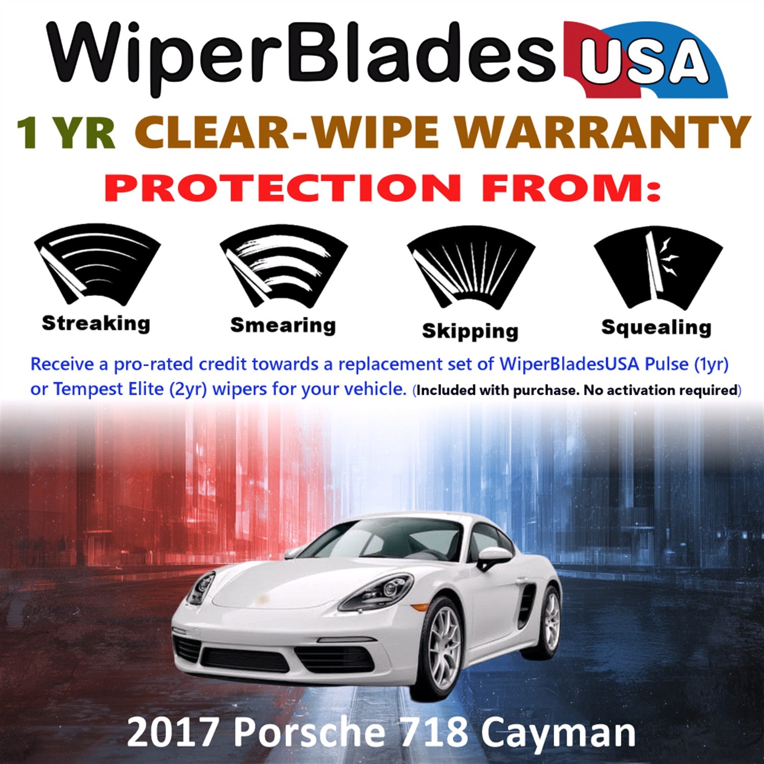 2017 Porsche 718 Cayman Front Wiper blades Set Includes 1yr Wear Warranty & Free Delivery