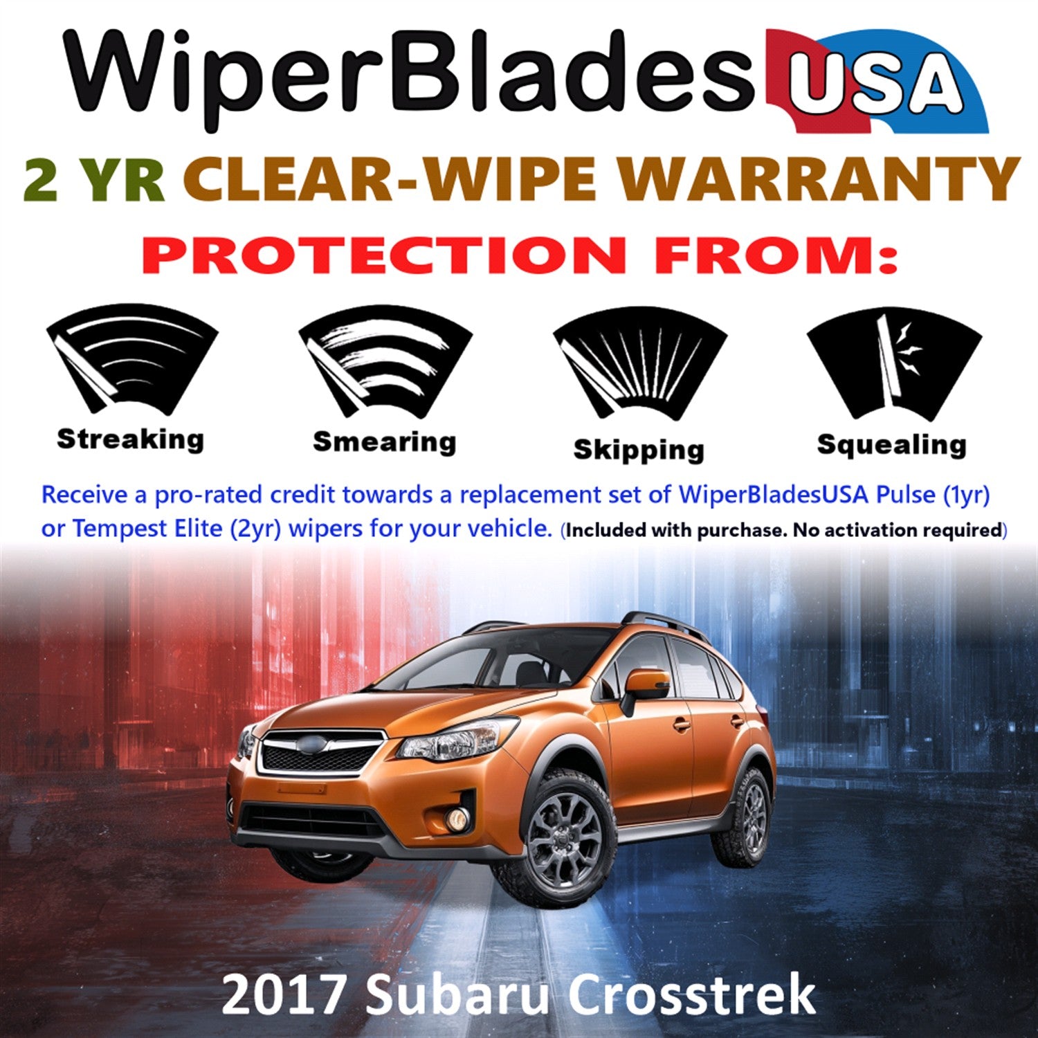 2017 Subaru Crosstrek Front w/Rear Wiper blades Set  Includes 2yr Wear Warranty & Free Delivery
