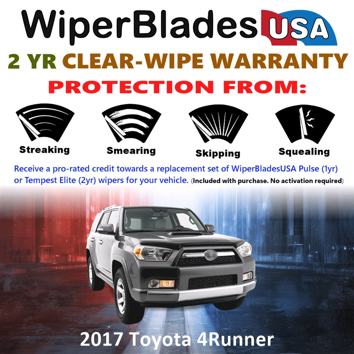 2017 Toyota 4Runner Front Wiper blades Set  Includes 2yr Wear Warranty & Free Delivery