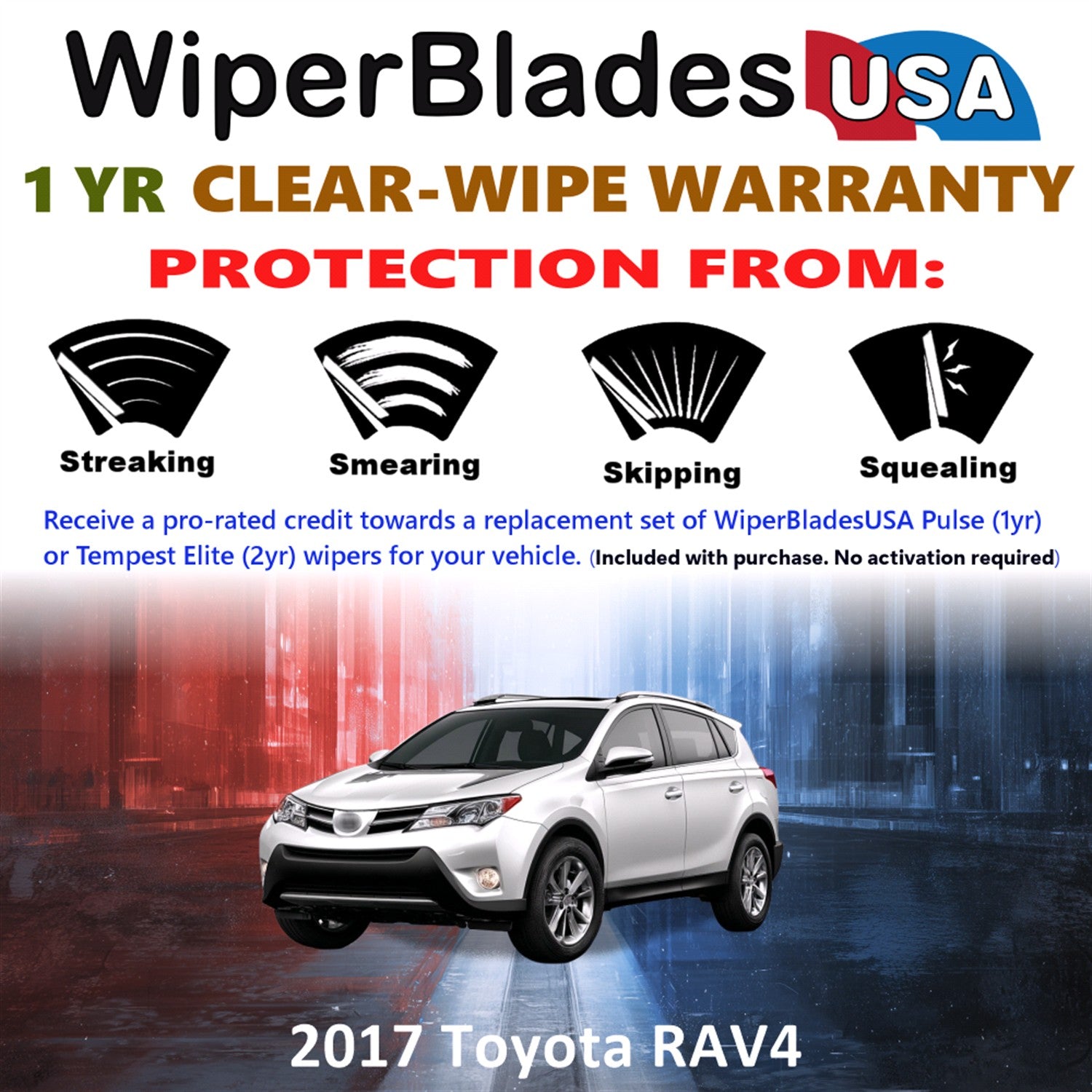 2017 Toyota RAV4 Front w/Rear Wiper blades Set Includes 1yr Wear Warranty & Free Delivery