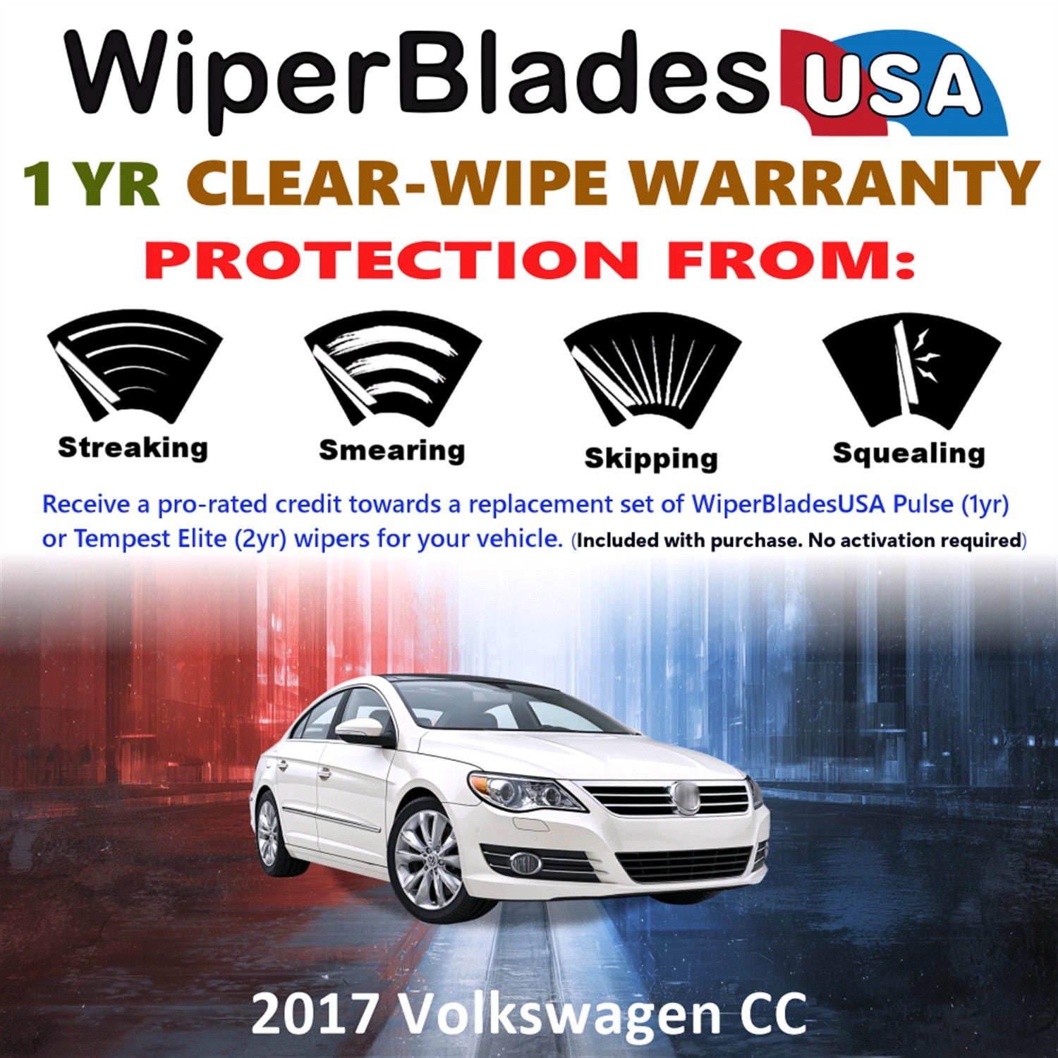 2017 Volkswagen CC Front Wiper blades Set Includes 1yr Wear Warranty & Free Delivery