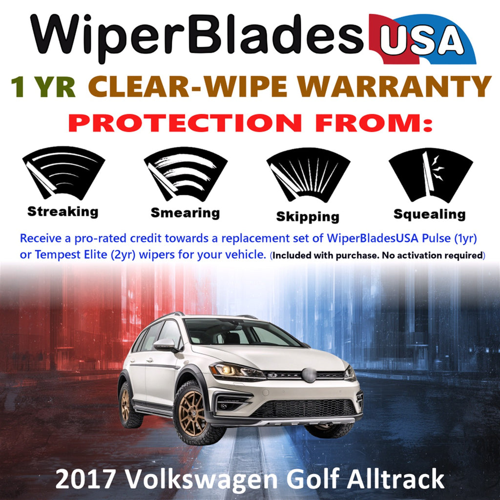2017 Volkswagen Golf Alltrack Front w/Rear Wiper blades Set Includes 1yr Wear Warranty & Free Delivery