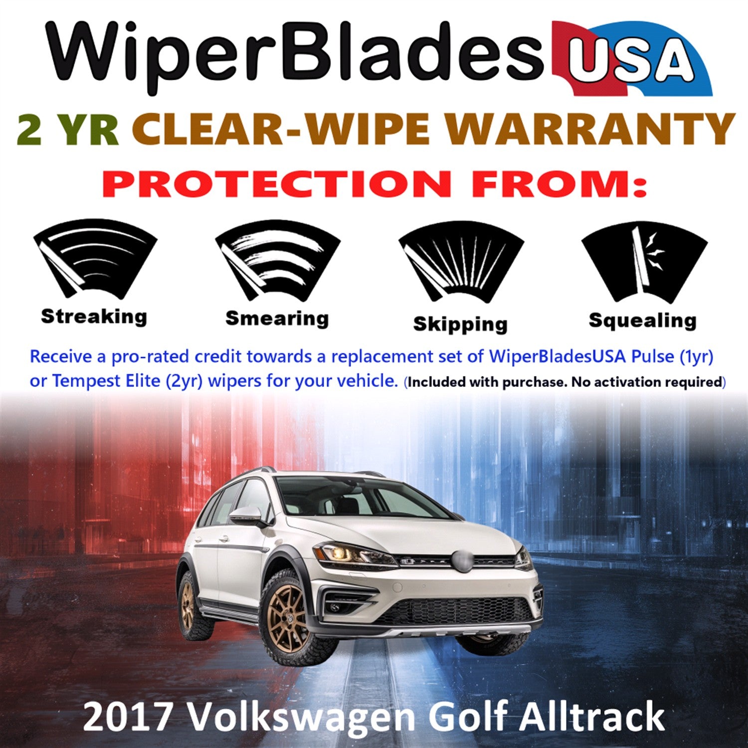 2017 Volkswagen Golf Alltrack Front Wiper blades Set  Includes 2yr Wear Warranty & Free Delivery