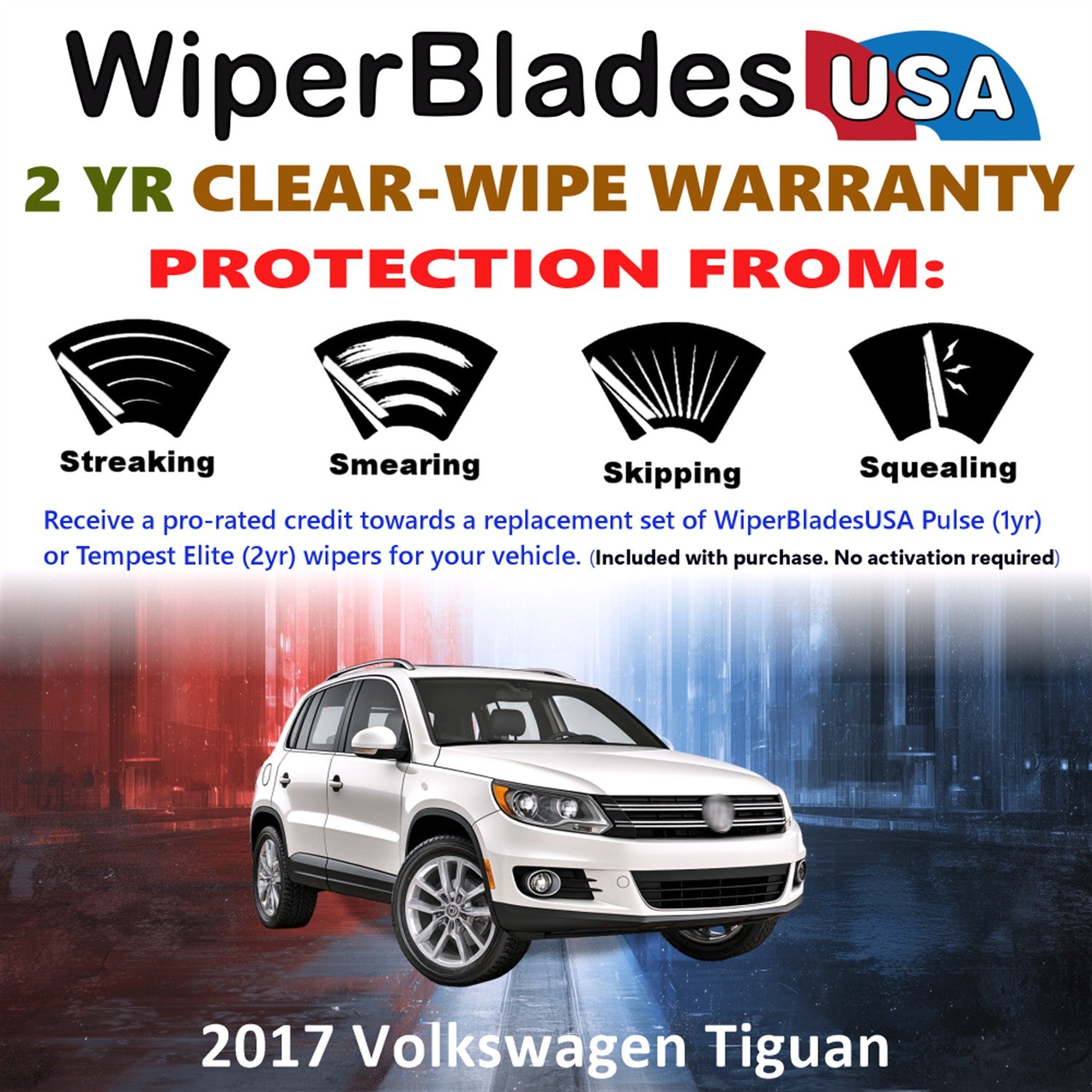 2017 Volkswagen Tiguan Front w/Rear Wiper blades Set  Includes 2yr Wear Warranty & Free Delivery