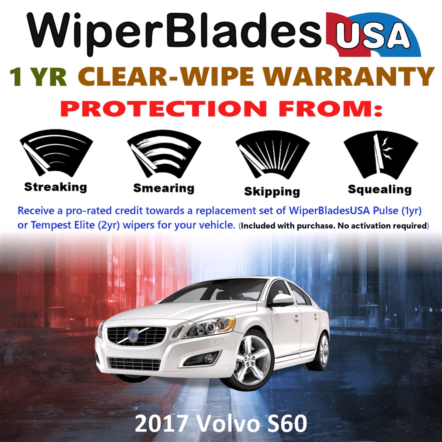 2017 Volvo S60 Front Wiper blades Set Includes 1yr Wear Warranty & Free Delivery