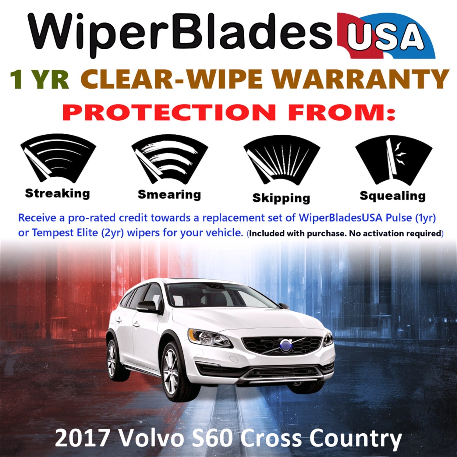 2017 Volvo S60 Cross Country Front Wiper blades Set Includes 1yr Wear Warranty & Free Delivery