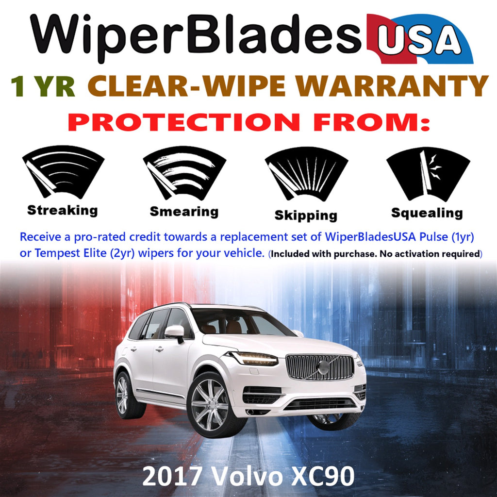2017 Volvo XC90 Front w/Rear Wiper blades Set Includes 1yr Wear Warranty & Free Delivery