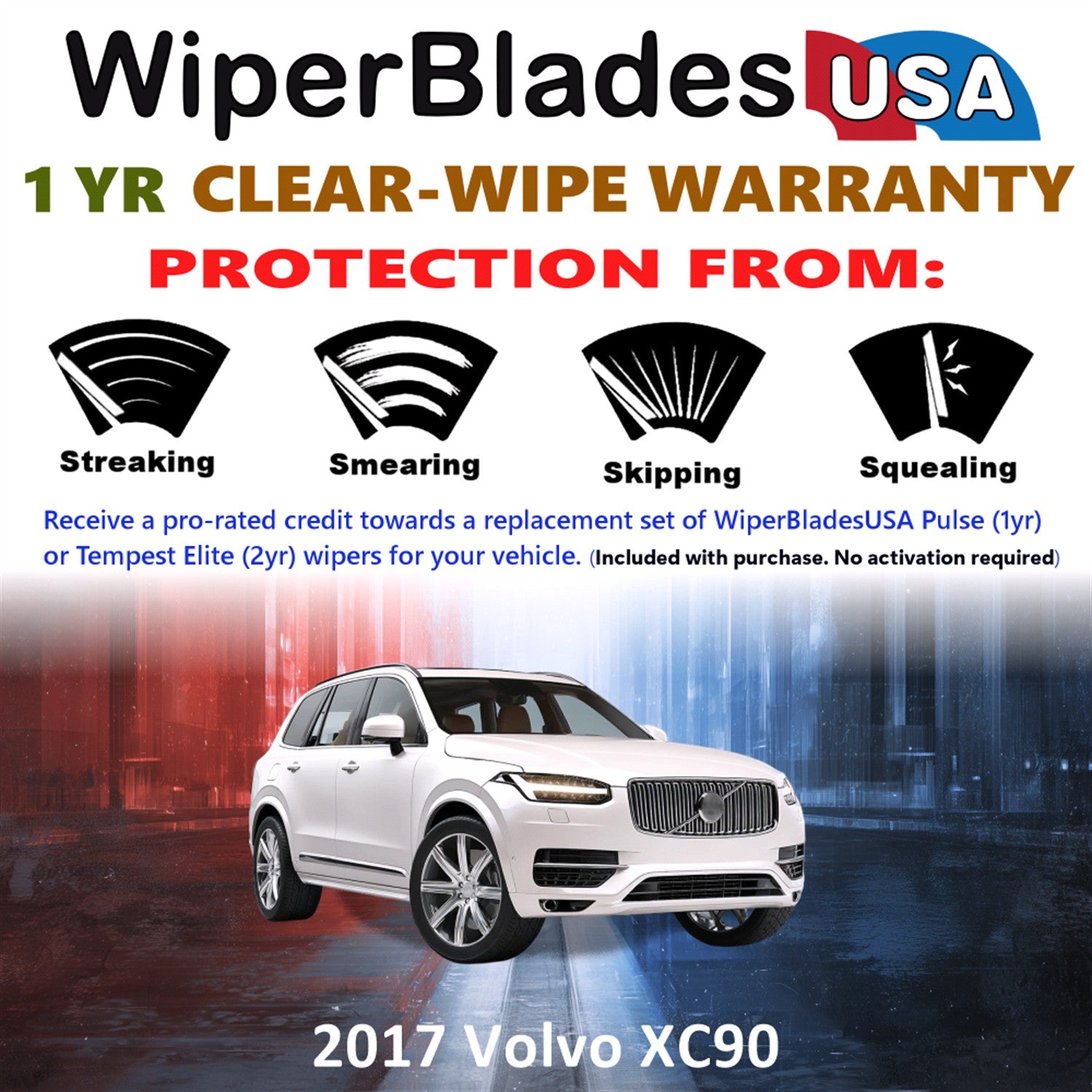 2017 Volvo XC90 Front w/Rear Wiper blades Set Includes 1yr Wear Warranty & Free Delivery