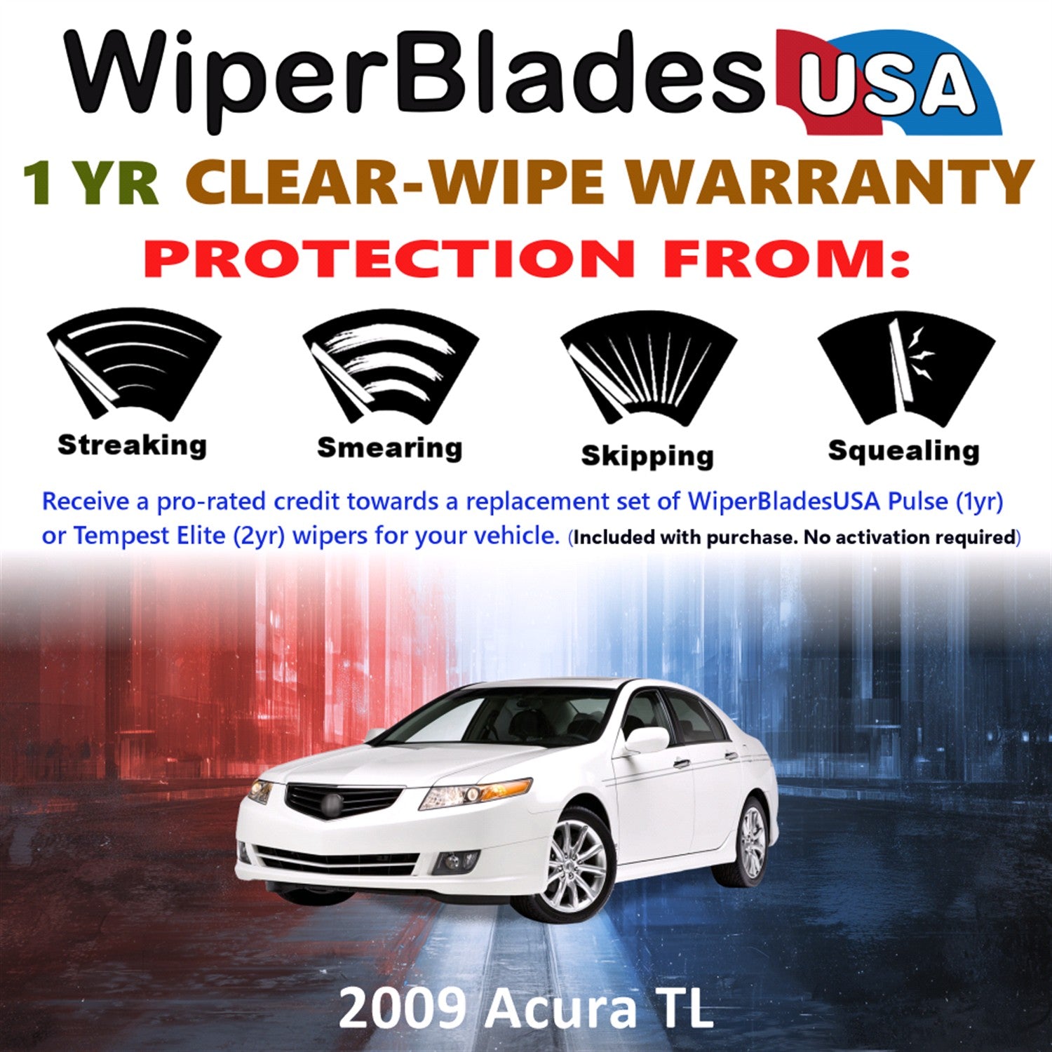 2009 Acura TL Front Wiper blades Set Includes 1yr Wear Warranty & Free Delivery