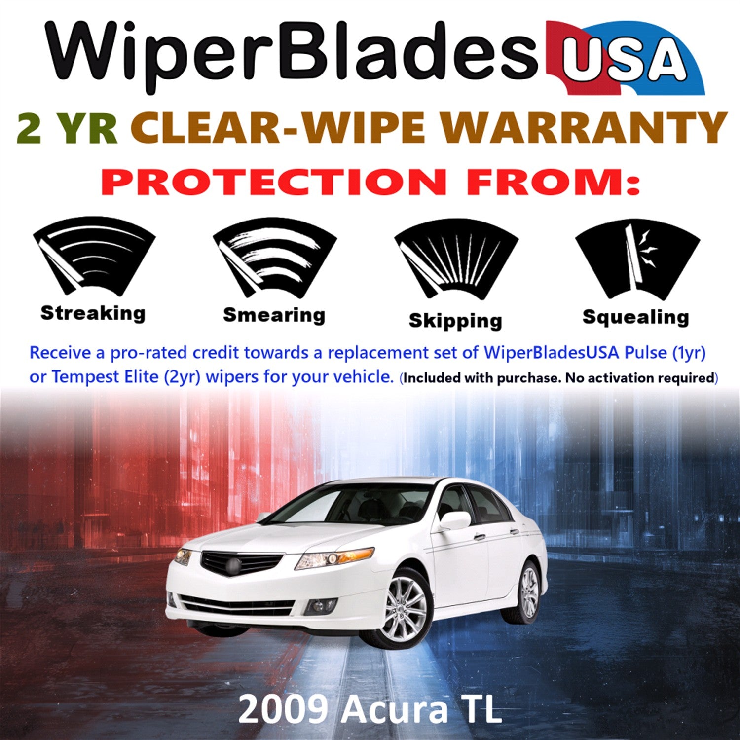 2009 Acura TL Front Wiper blades Set  Includes 2yr Wear Warranty & Free Delivery