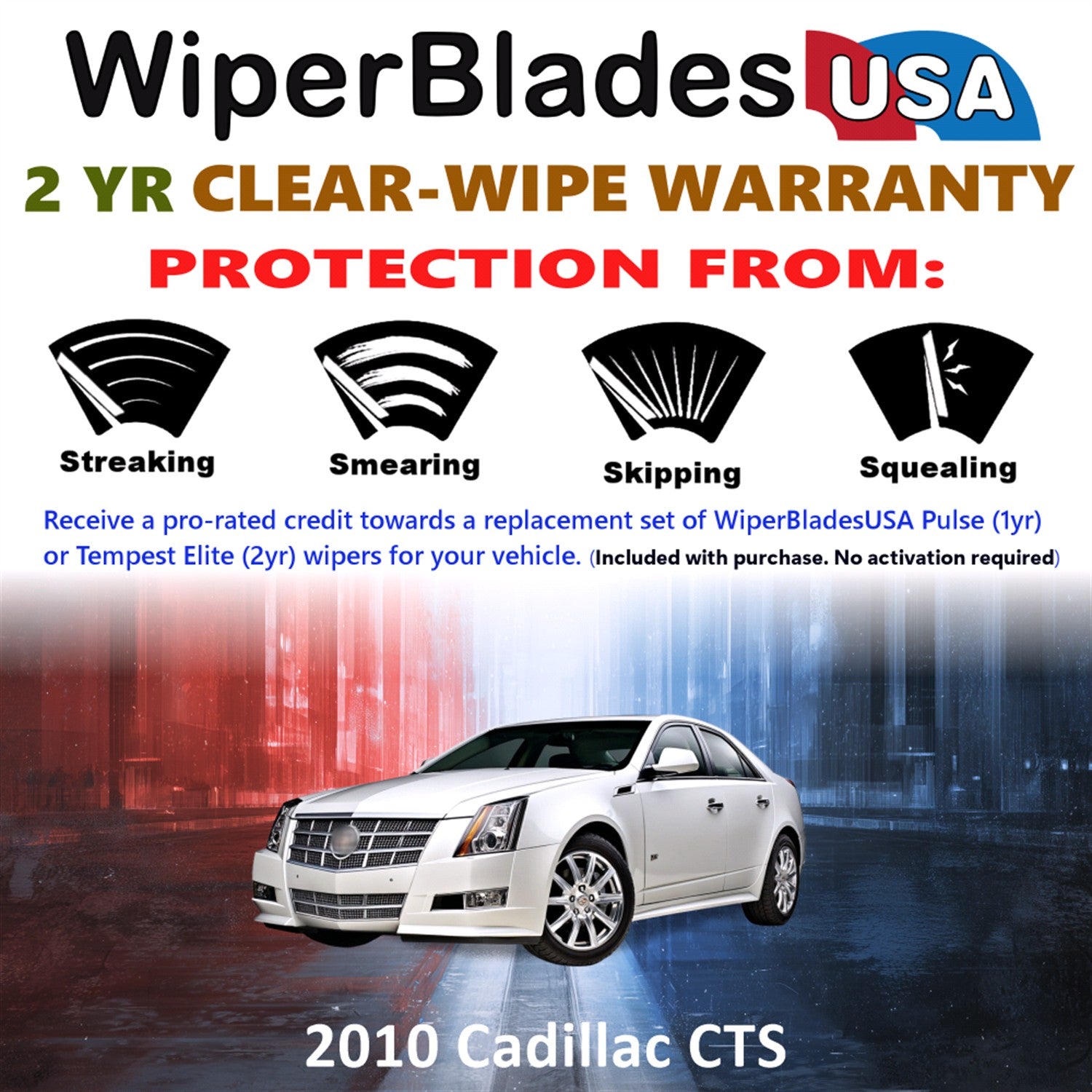 2010 Cadillac CTS Front w/Rear Wiper blades Set  Includes 2yr Wear Warranty & Free Delivery