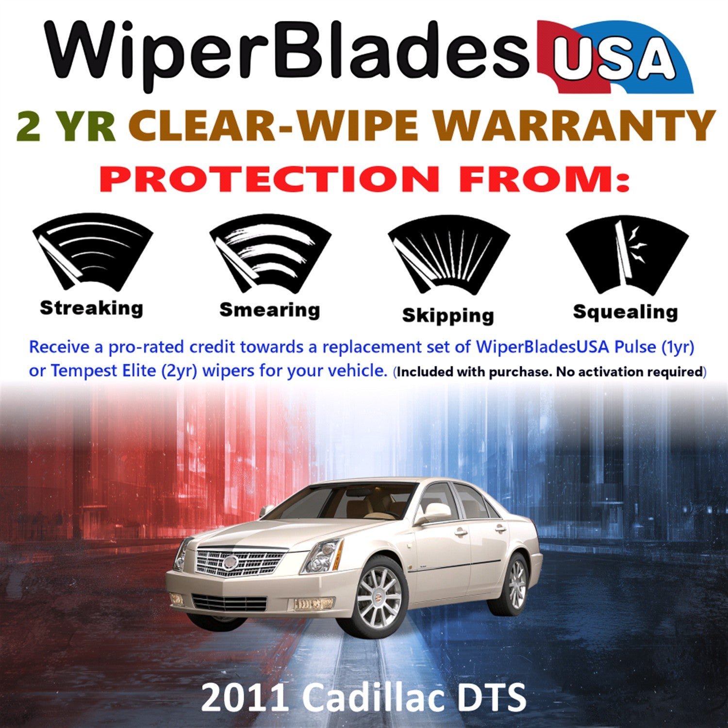 2011 Cadillac DTS Front Wiper blades Set  Includes 2yr Wear Warranty & Free Delivery