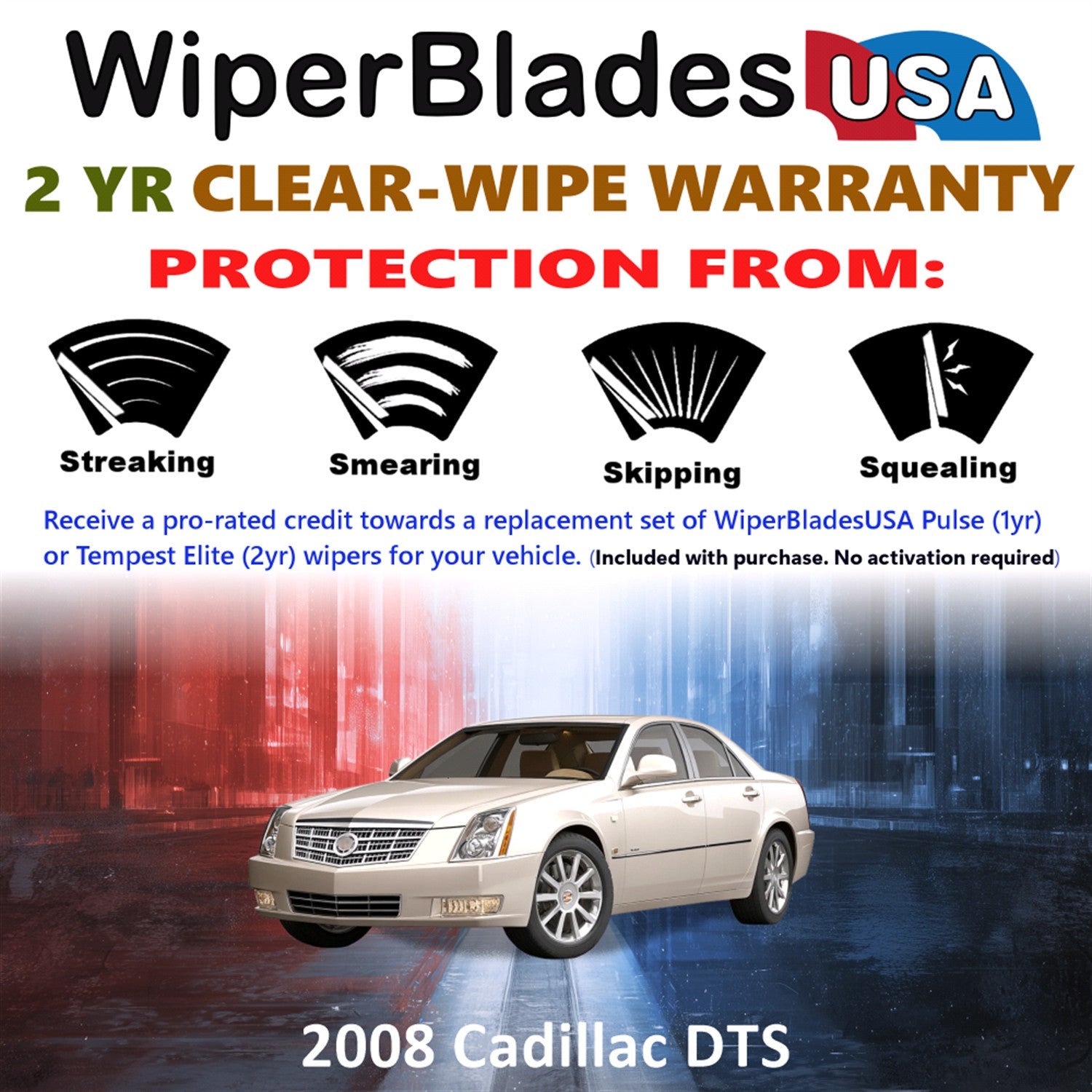 2008 Cadillac DTS Front Wiper blades Set  Includes 2yr Wear Warranty & Free Delivery