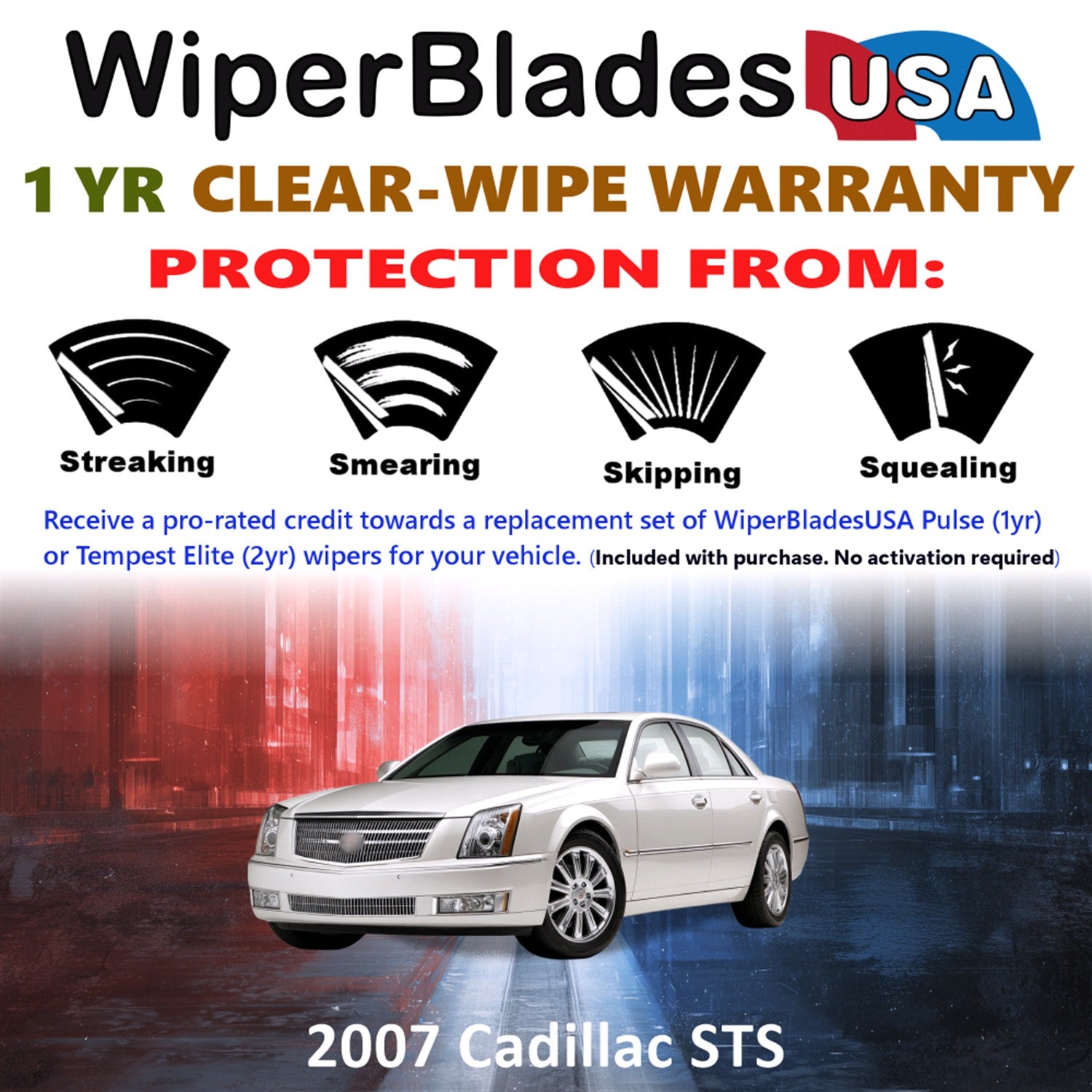 2007 Cadillac STS Front Wiper blades Set Includes 1yr Wear Warranty & Free Delivery