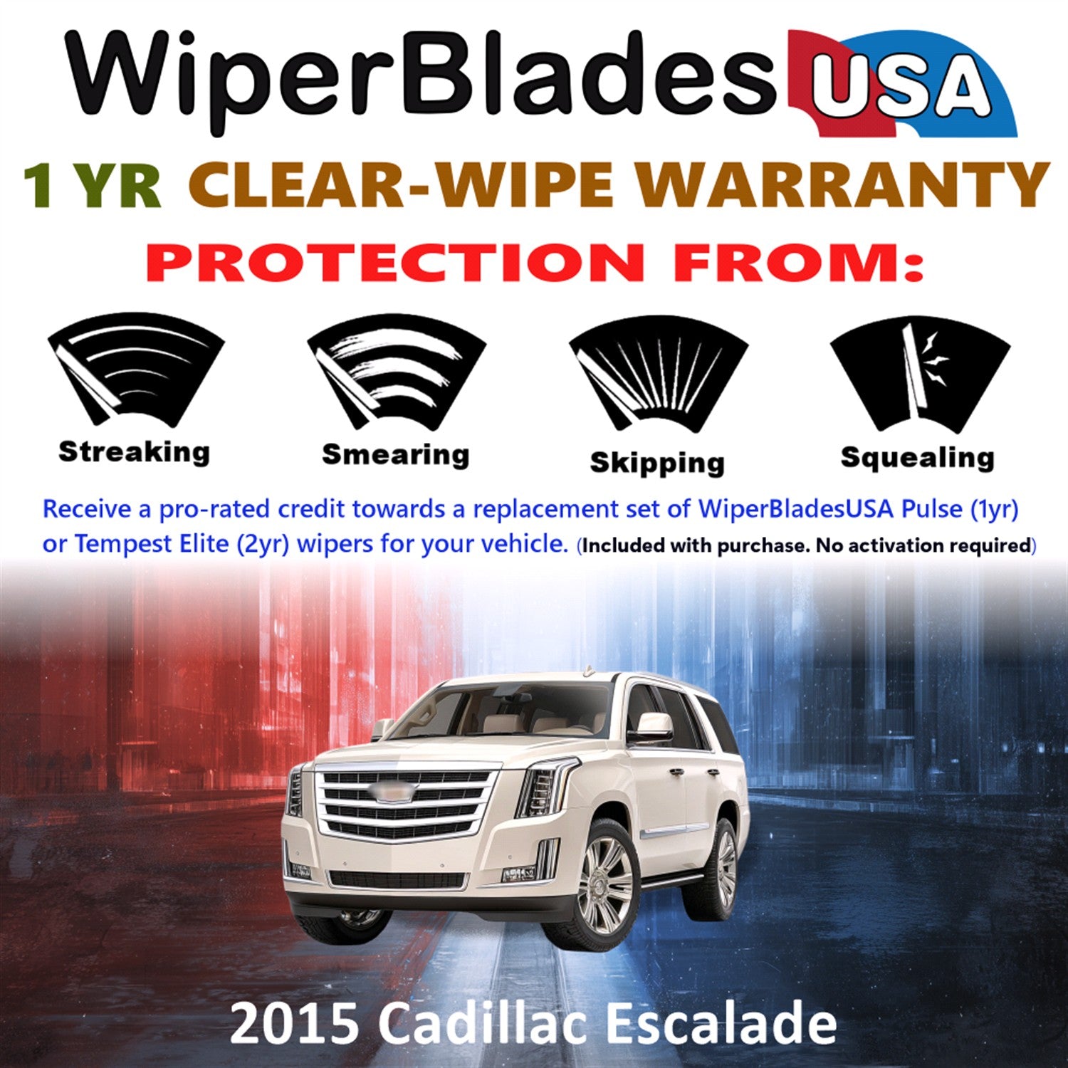 2015 Cadillac Escalade Front w/Rear Wiper blades Set Includes 1yr Wear Warranty & Free Delivery