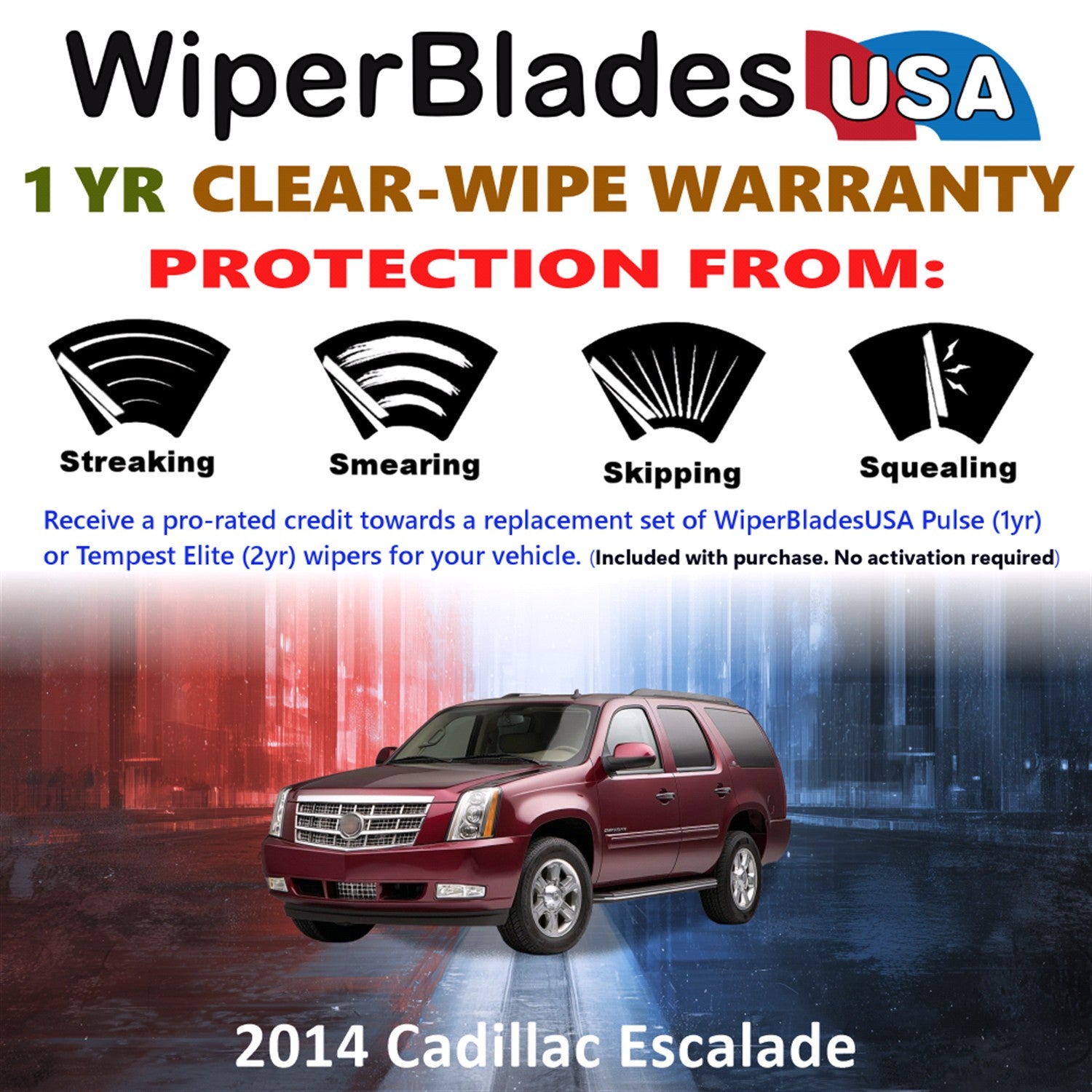 2014 Cadillac Escalade Front w/Rear Wiper blades Set Includes 1yr Wear Warranty & Free Delivery