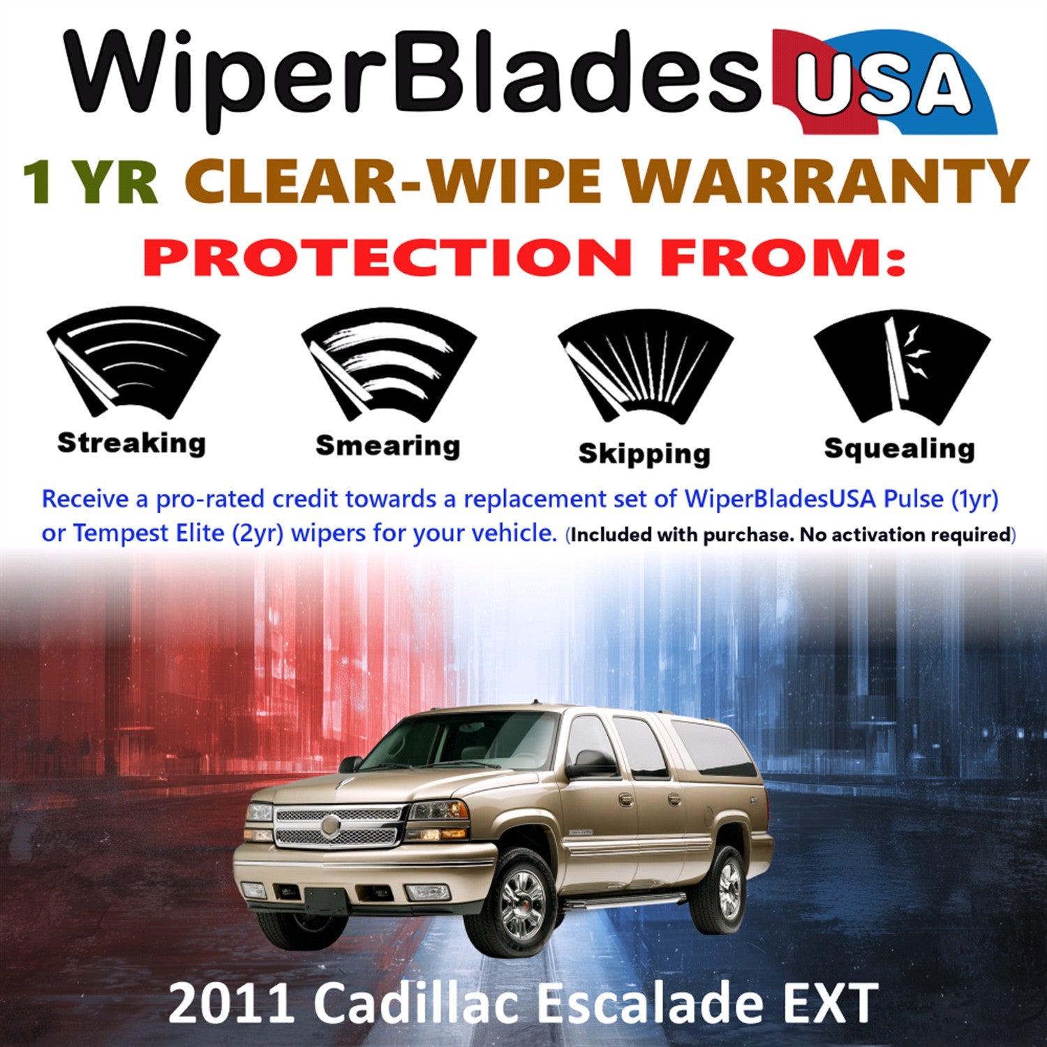 2011 Cadillac Escalade EXT Front Wiper blades Set Includes 1yr Wear Warranty & Free Delivery