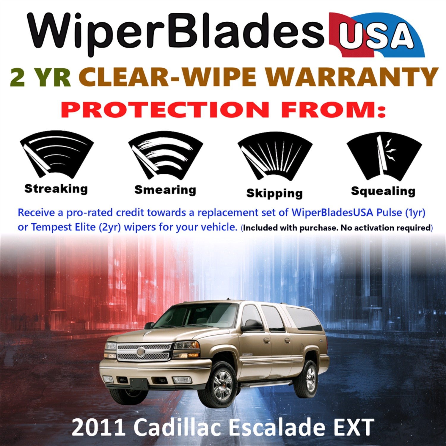 2011 Cadillac Escalade EXT Front Wiper blades Set  Includes 2yr Wear Warranty & Free Delivery