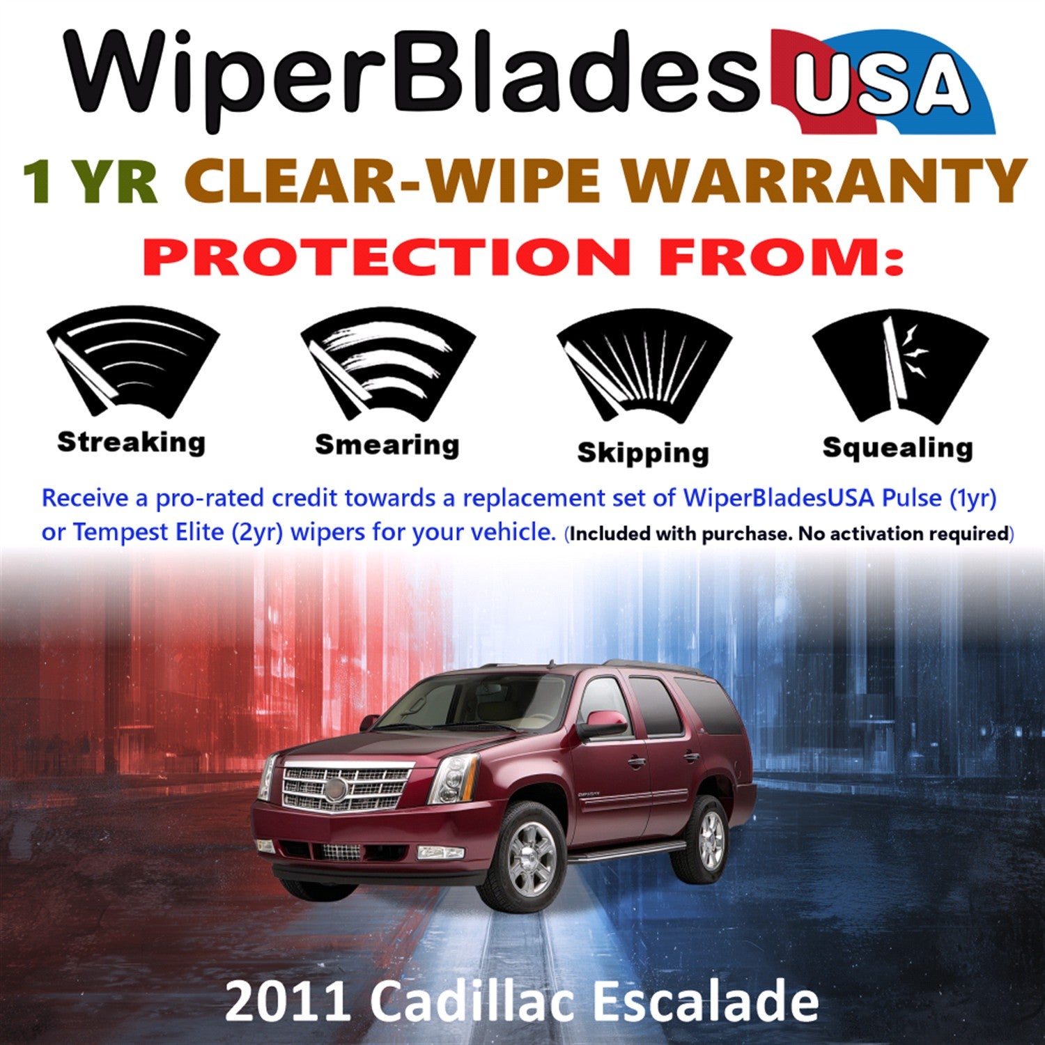 2011 Cadillac Escalade Front Wiper blades Set Includes 1yr Wear Warranty & Free Delivery