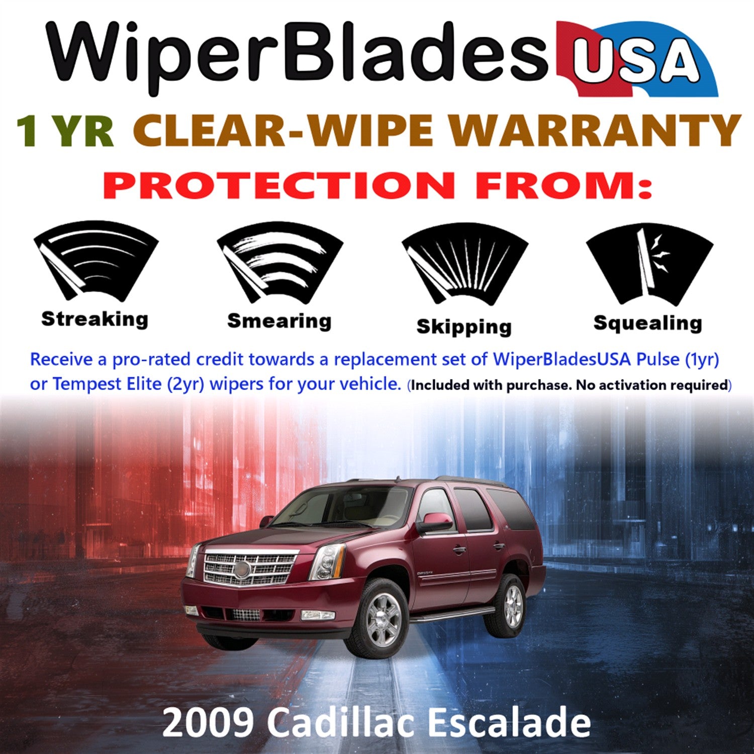 2009 Cadillac Escalade Front w/Rear Wiper blades Set Includes 1yr Wear Warranty & Free Delivery