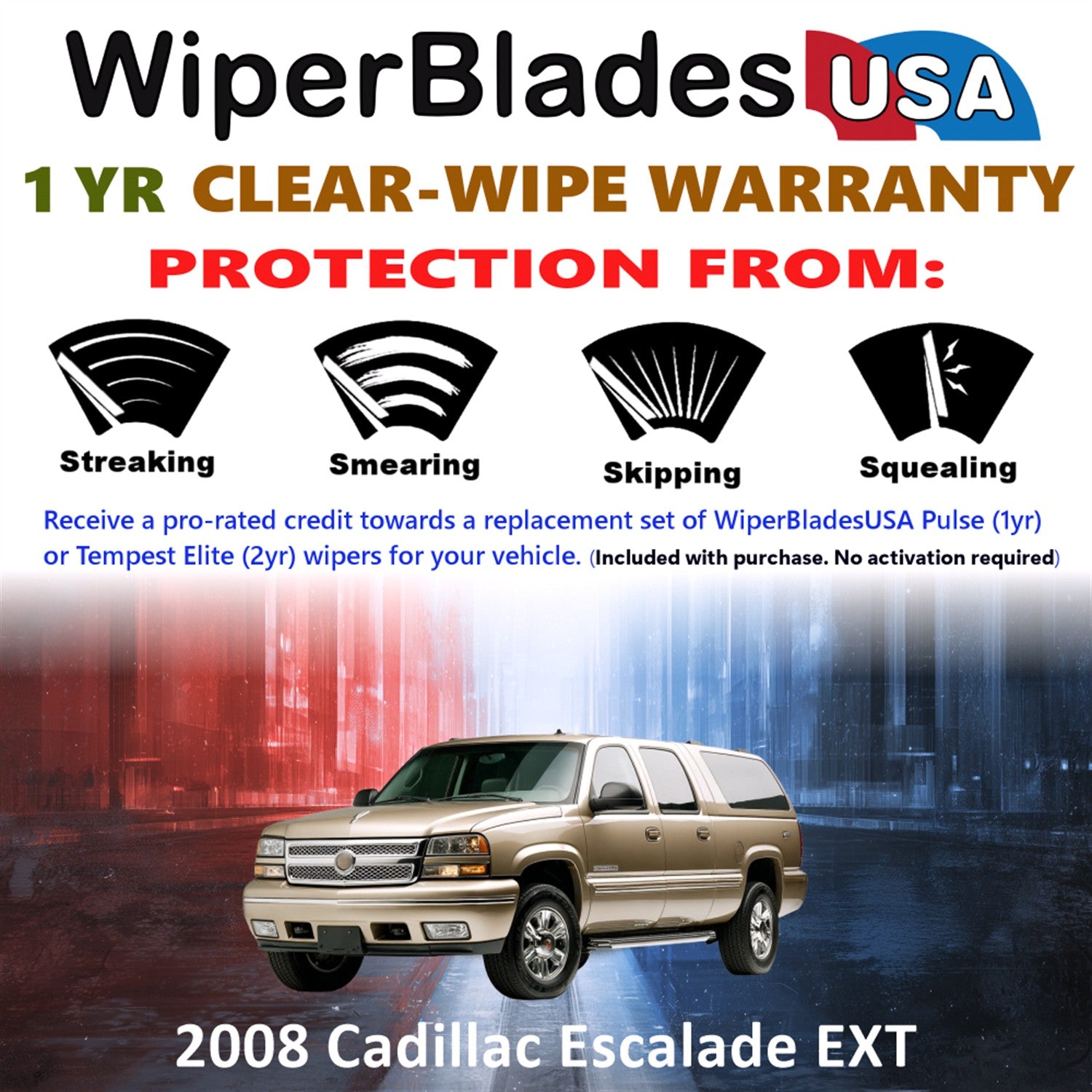 2008 Cadillac Escalade EXT Front w/Rear Wiper blades Set Includes 1yr Wear Warranty & Free Delivery