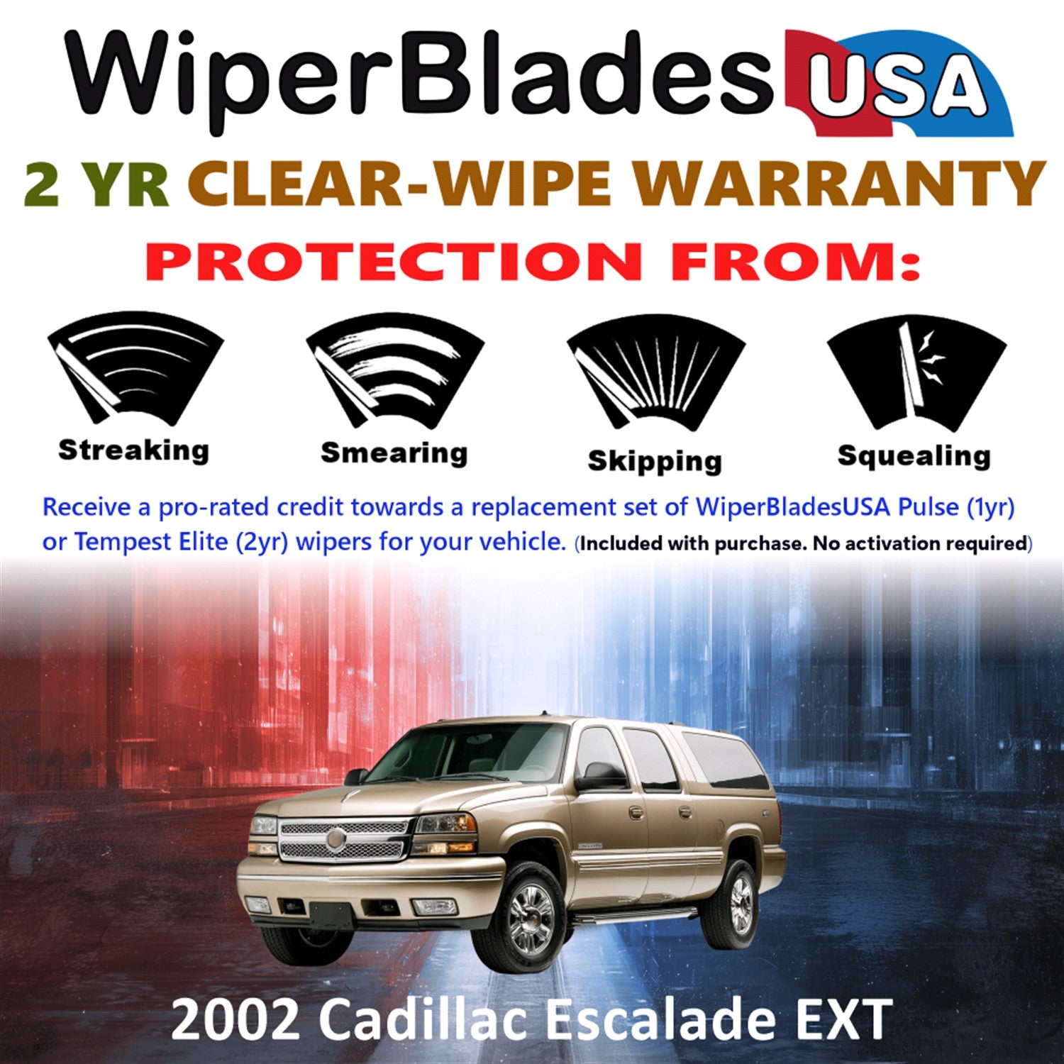 2002 Cadillac Escalade EXT Front Wiper blades Set  Includes 2yr Wear Warranty & Free Delivery