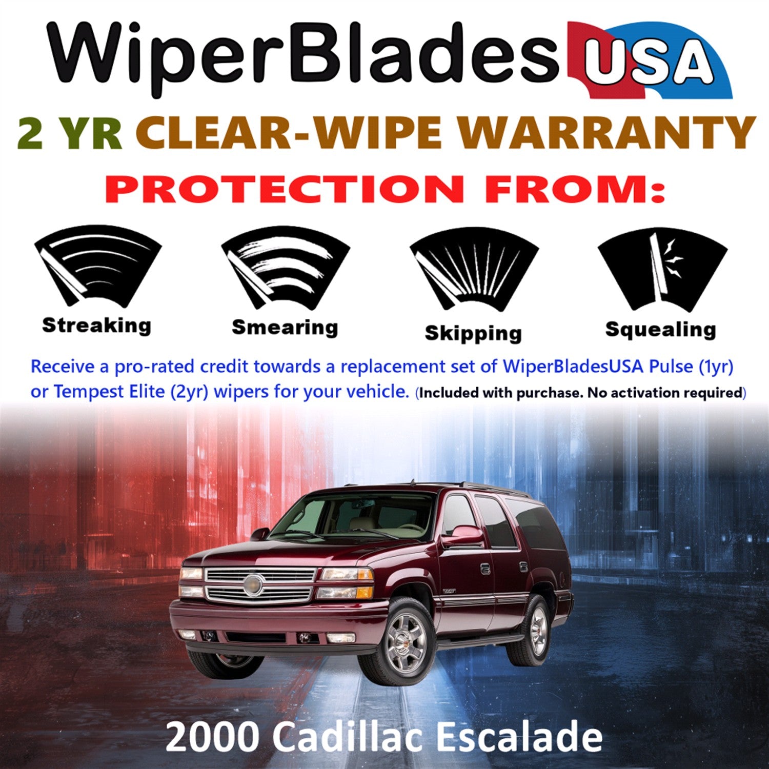 2000 Cadillac Escalade Front w/Rear Wiper blades Set  Includes 2yr Wear Warranty & Free Delivery