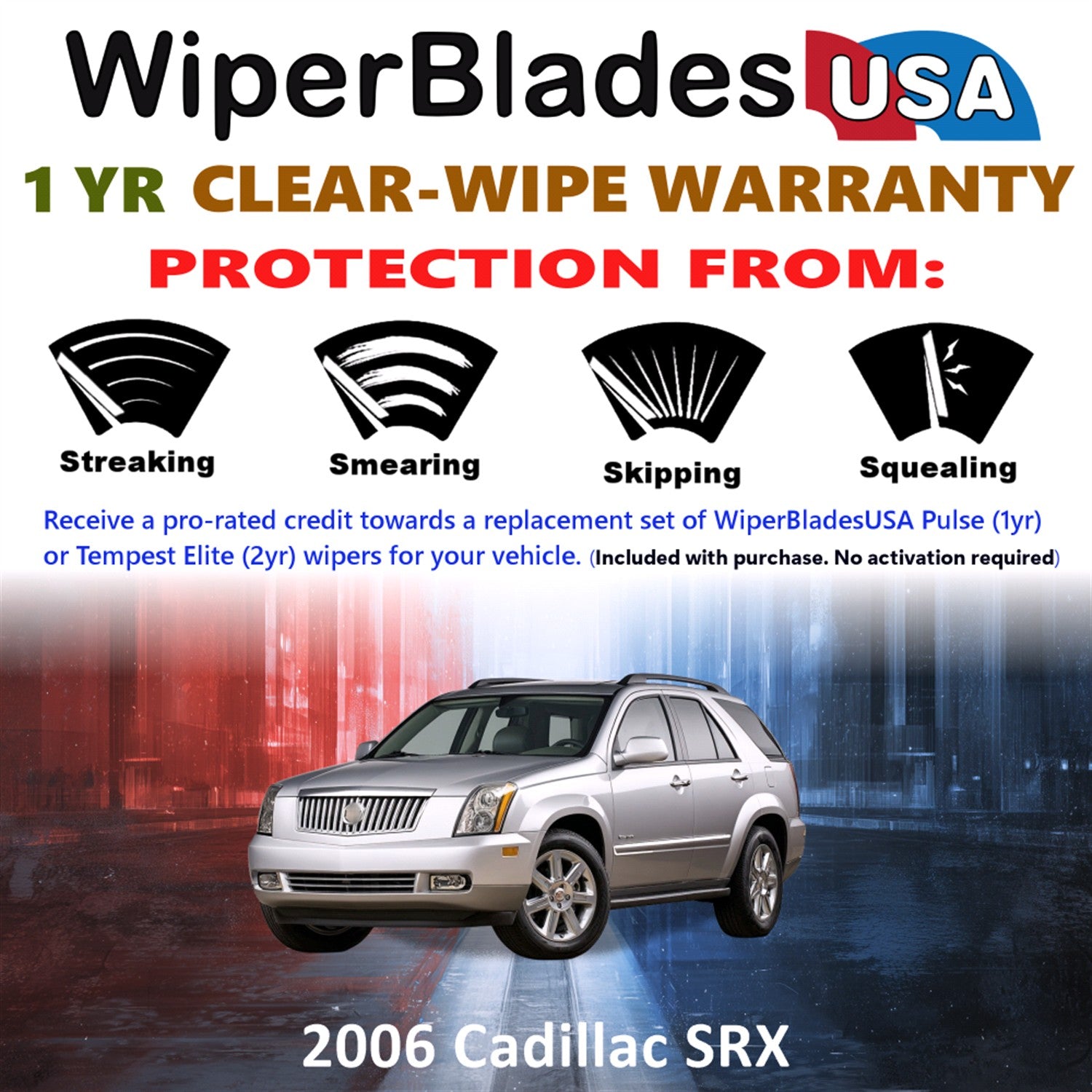 2006 Cadillac SRX Front w/Rear Wiper blades Set Includes 1yr Wear Warranty & Free Delivery
