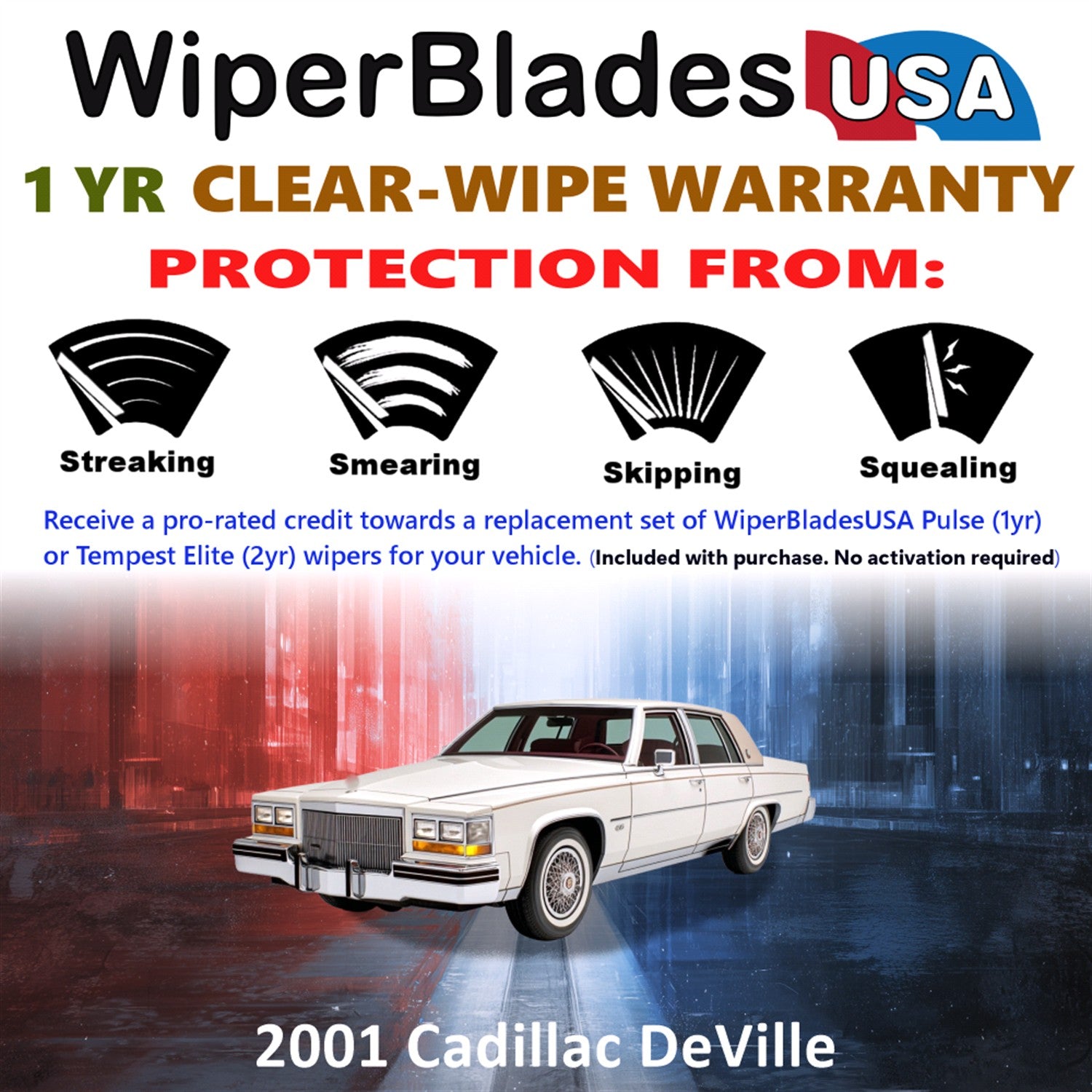 2001 Cadillac DeVille Front Wiper blades Set Includes 1yr Wear Warranty & Free Delivery