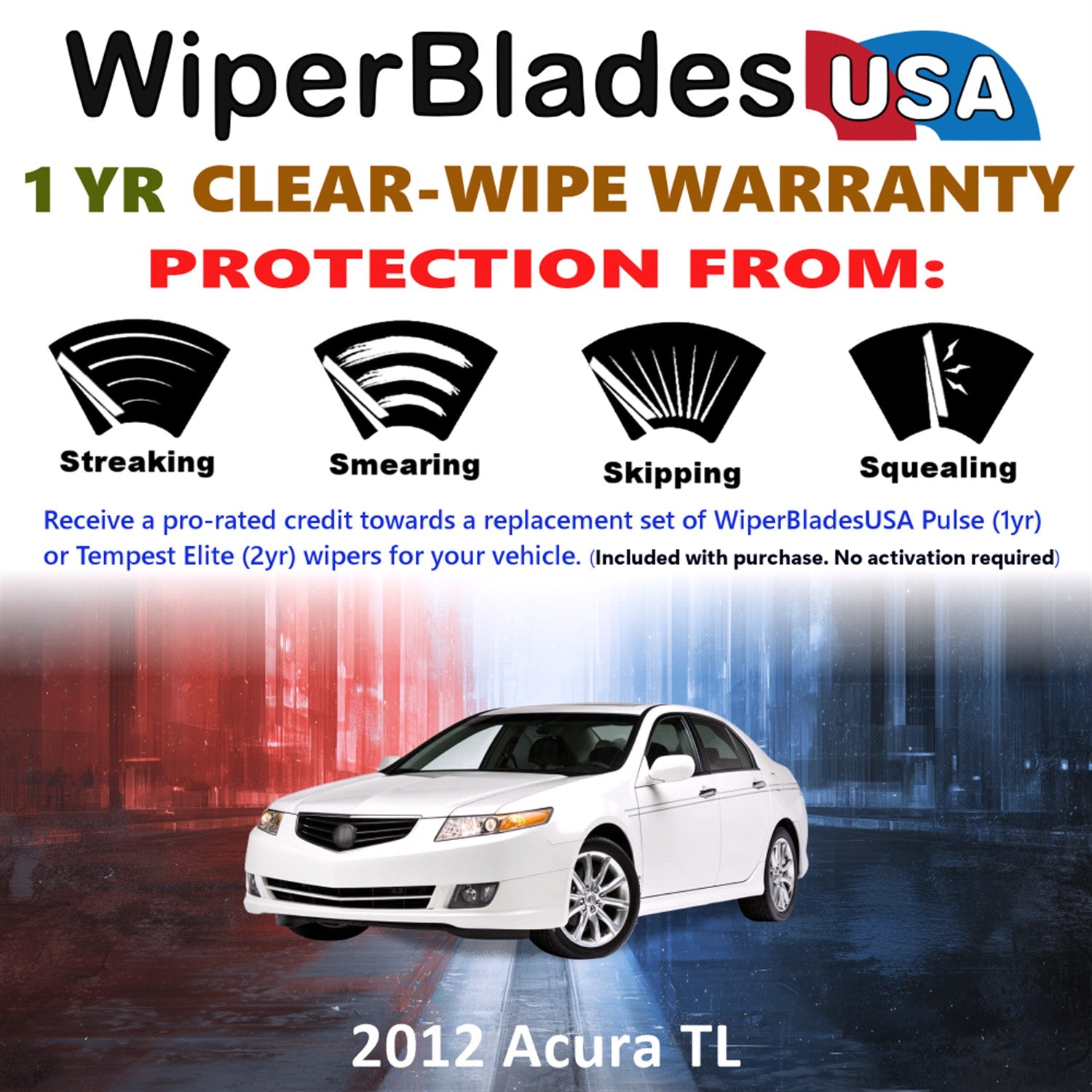 2012 Acura TL Front Wiper blades Set Includes 1yr Wear Warranty & Free Delivery