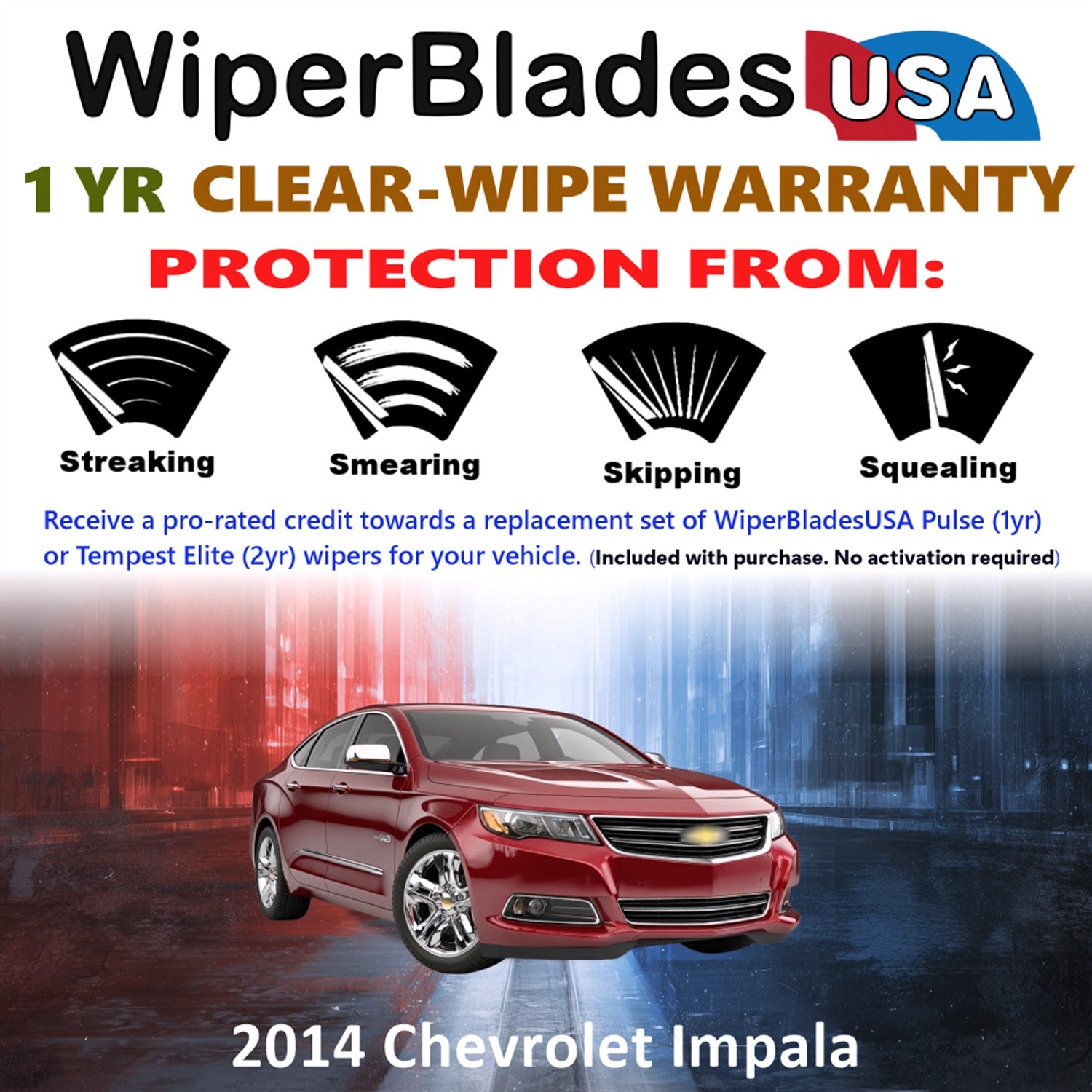 2014 Chevrolet Impala Front Wiper blades Set Includes 1yr Wear Warranty & Free Delivery