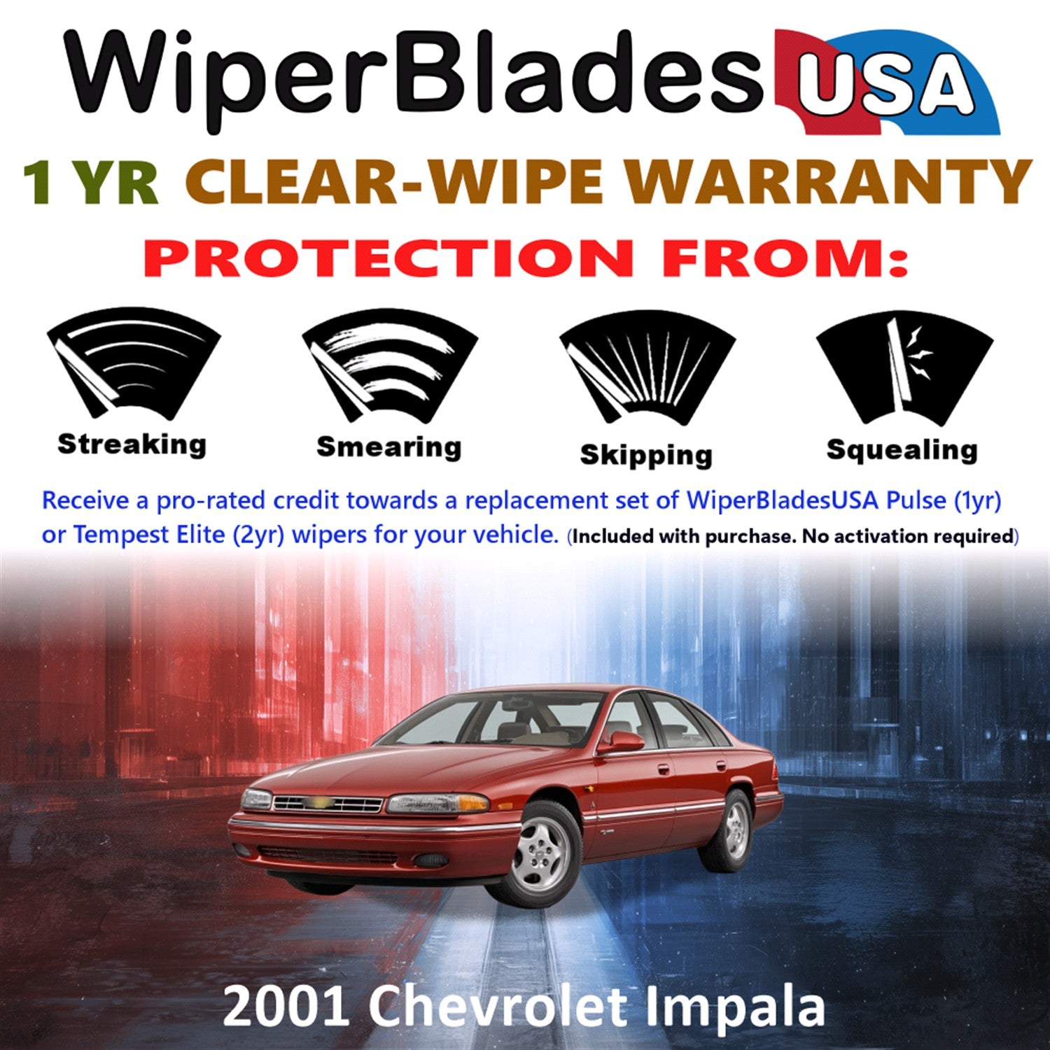 2001 Chevrolet Impala Front Wiper blades Set Includes 1yr Wear Warranty & Free Delivery