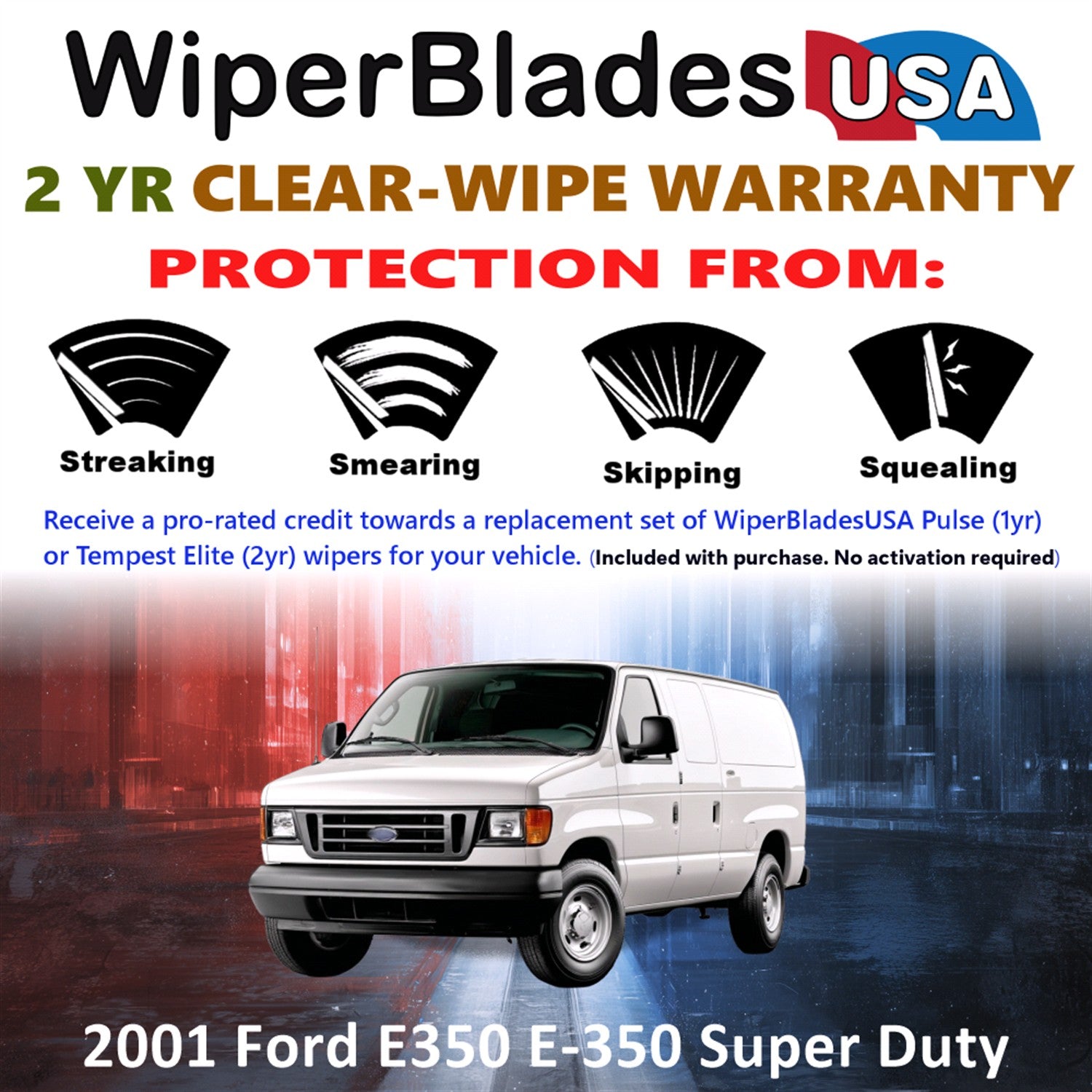 2001 Ford E350 E-350 Super Duty Front Wiper blades Set  Includes 2yr Wear Warranty & Free Delivery