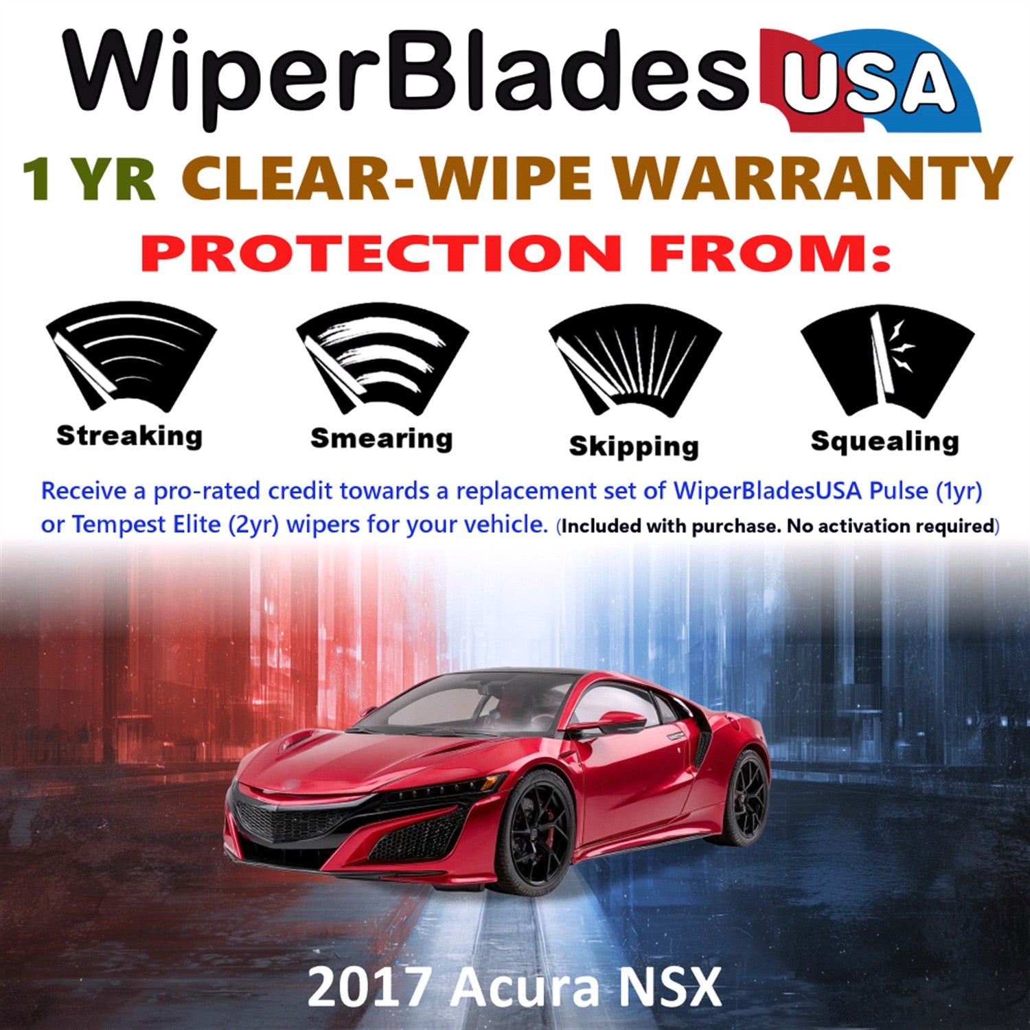 2017 Acura NSX Front Wiper blades Set Includes 1yr Wear Warranty & Free Delivery