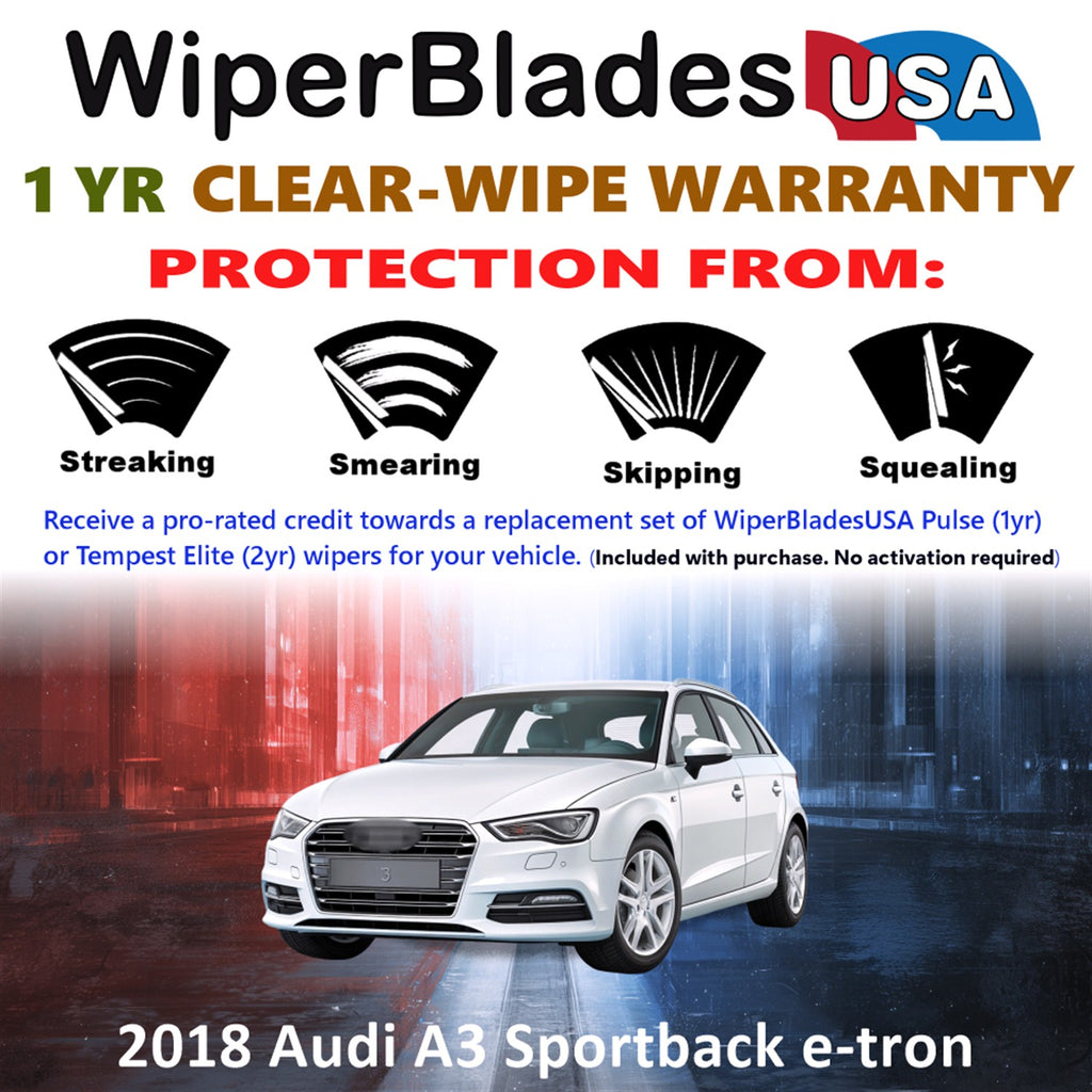 2018 Audi A3 Sportback e-tron Front w/Rear Wiper blades Set Includes 1yr Wear Warranty & Free Delivery