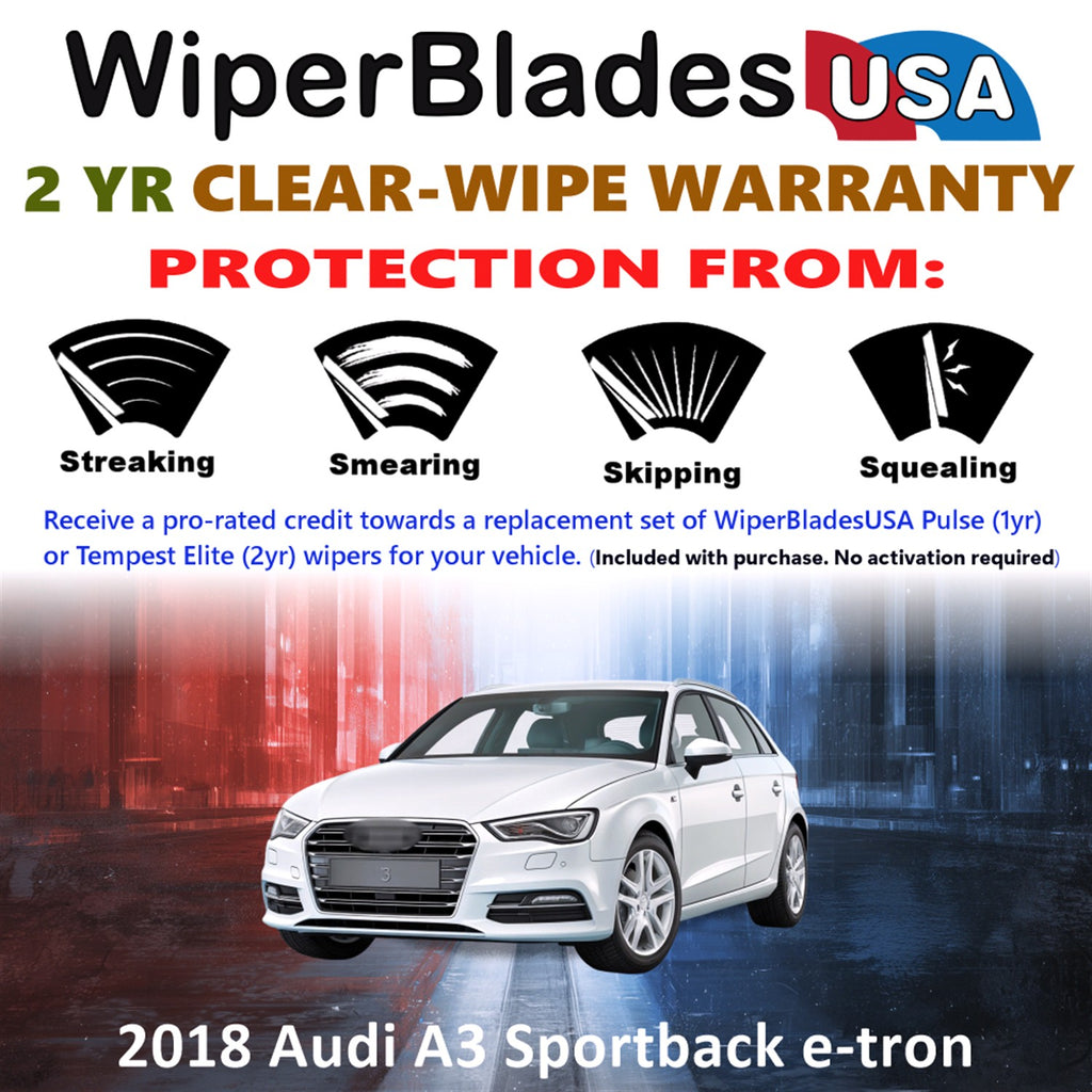 2018 Audi A3 Sportback e-tron Front w/Rear Wiper blades Set  Includes 2yr Wear Warranty & Free Delivery