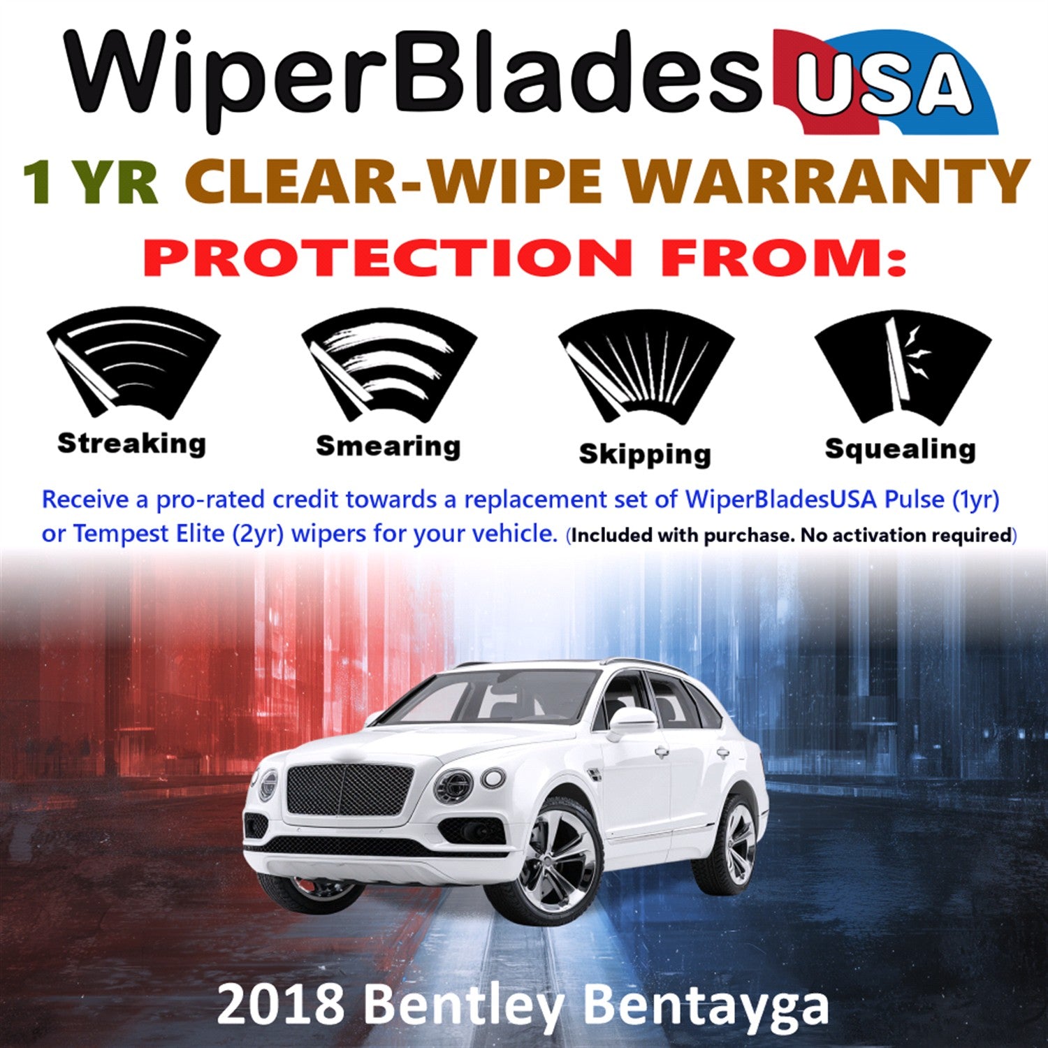 2018 Bentley Bentayga Front w/Rear Wiper blades Set Includes 1yr Wear Warranty & Free Delivery