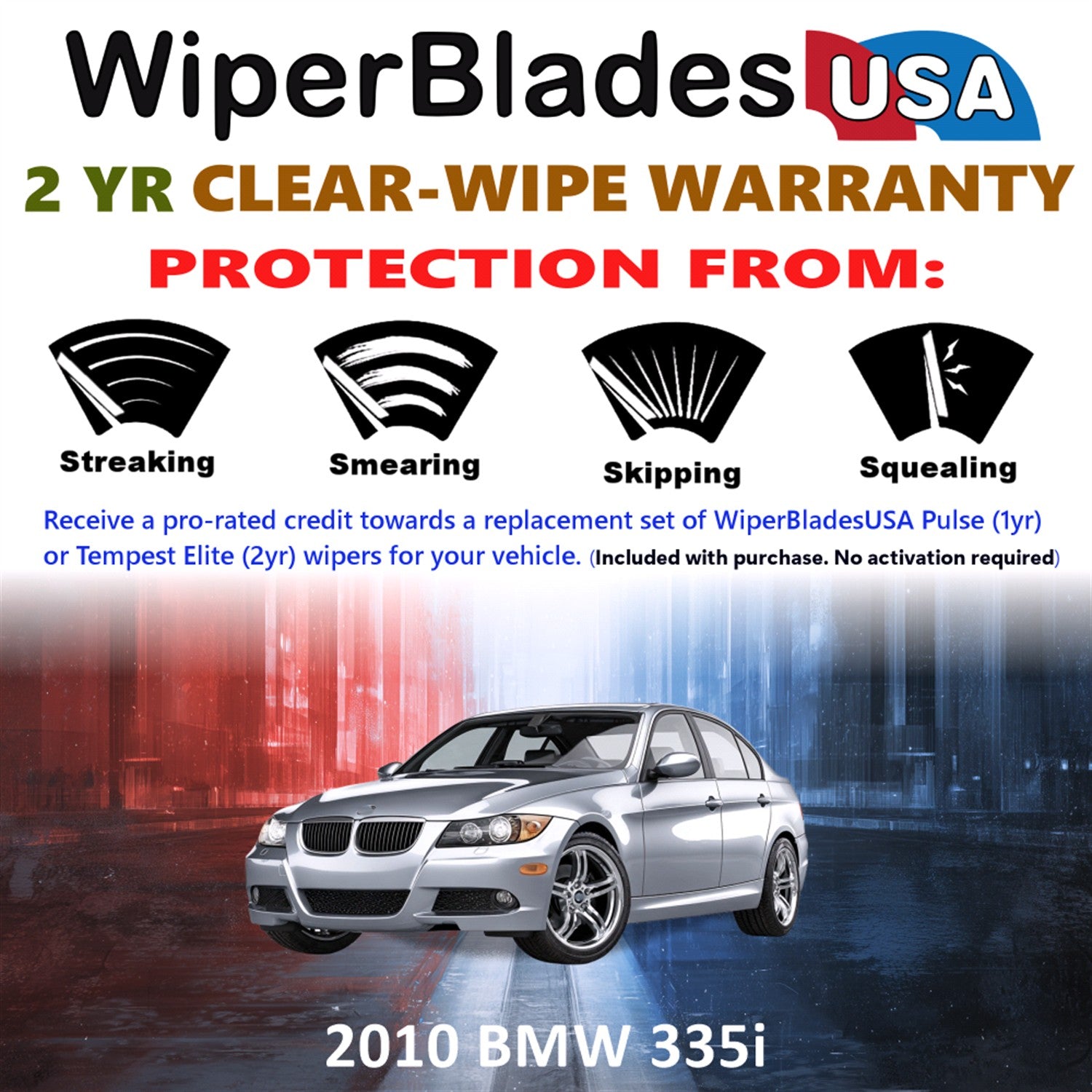 2010 BMW 335i Front Wiper blades Set  Includes 2yr Wear Warranty & Free Delivery