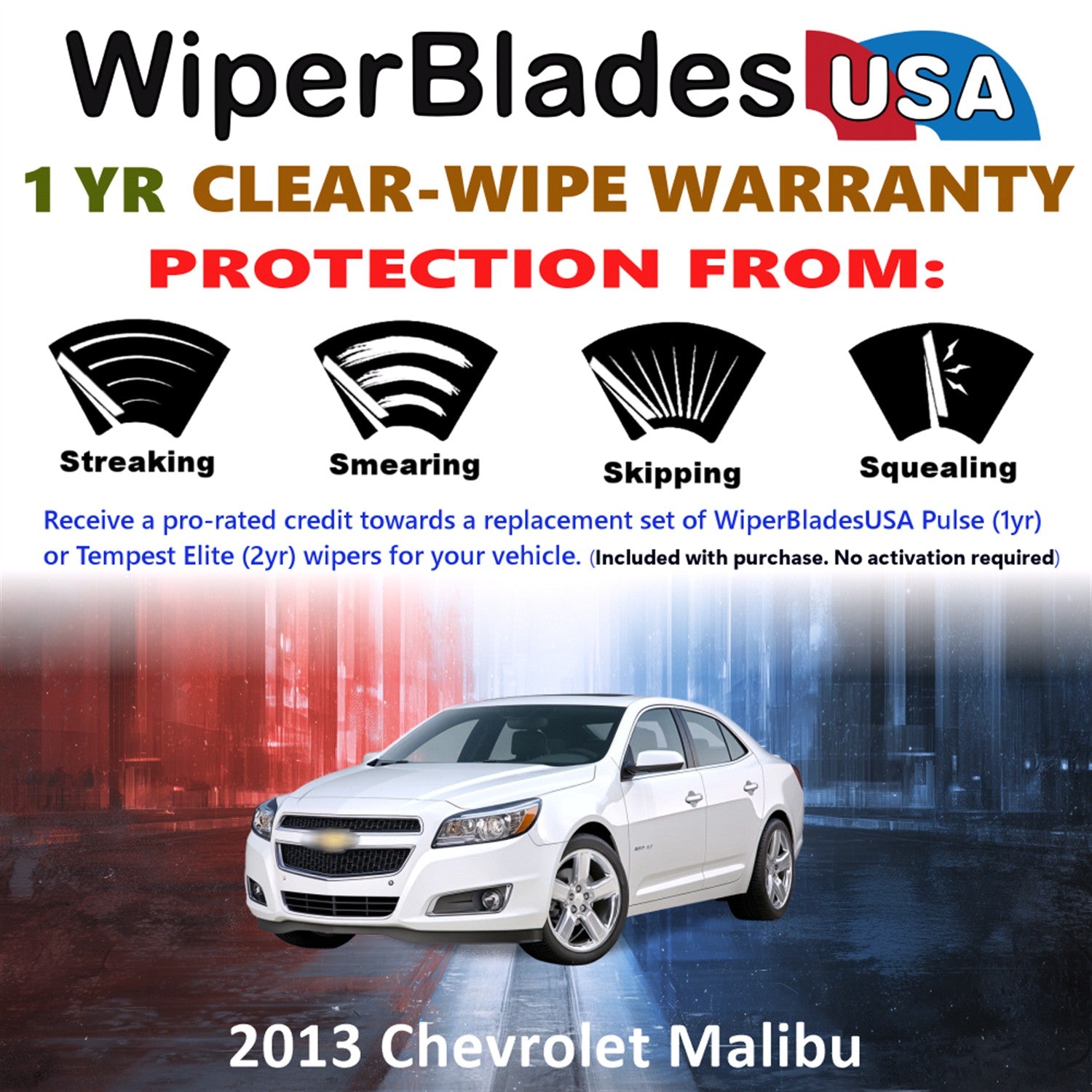 2013 Chevrolet Malibu Front Wiper blades Set Includes 1yr Wear Warranty & Free Delivery