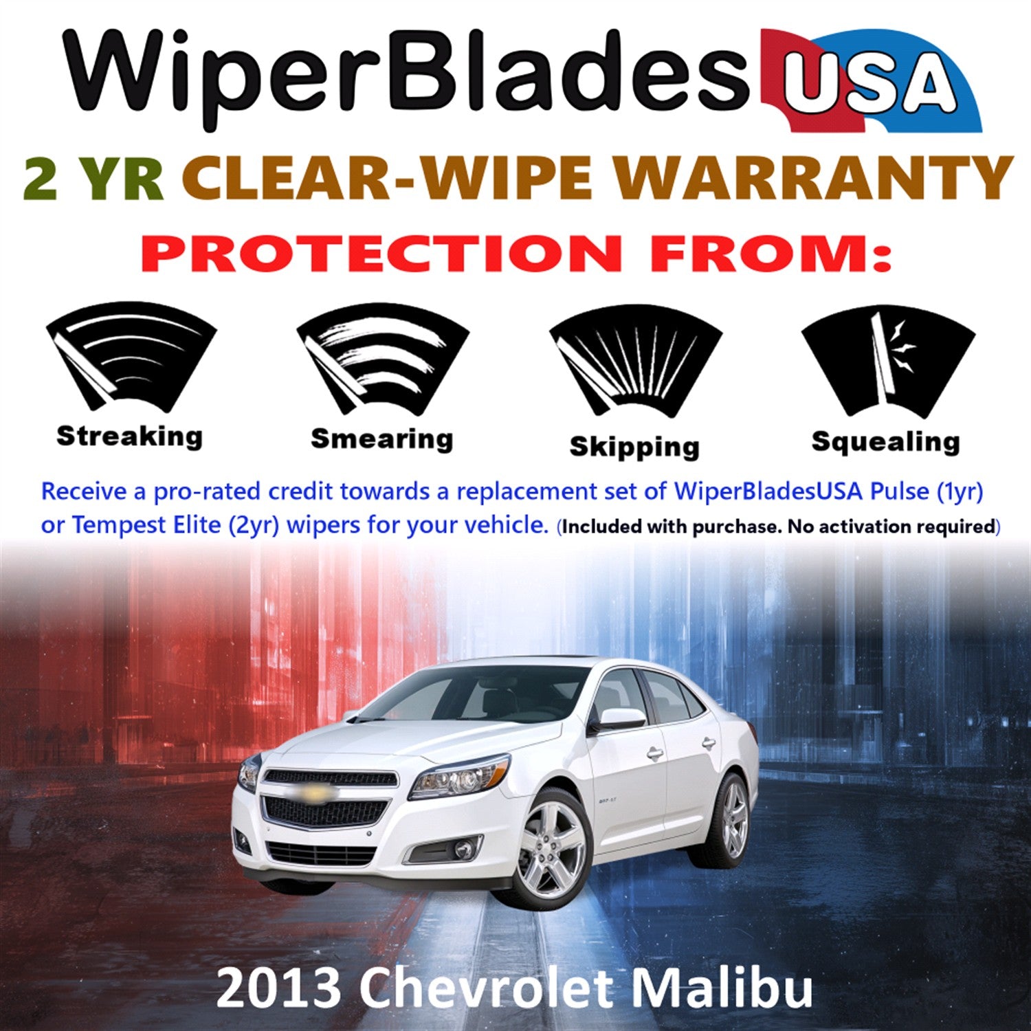 2013 Chevrolet Malibu Front Wiper blades Set  Includes 2yr Wear Warranty & Free Delivery