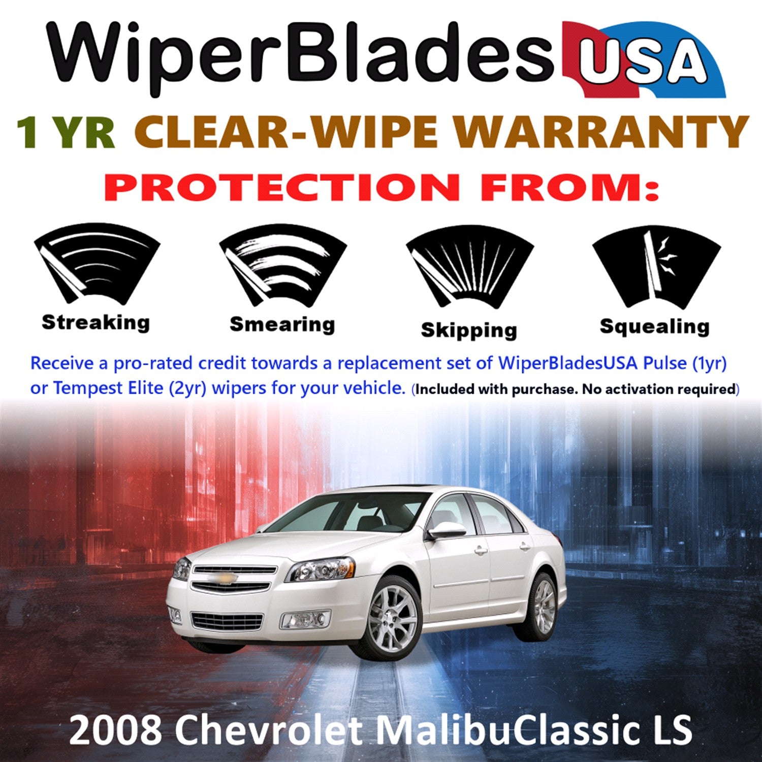 2008 Chevrolet Malibu Classic LS Front Wiper blades Set Includes 1yr Wear Warranty & Free Delivery