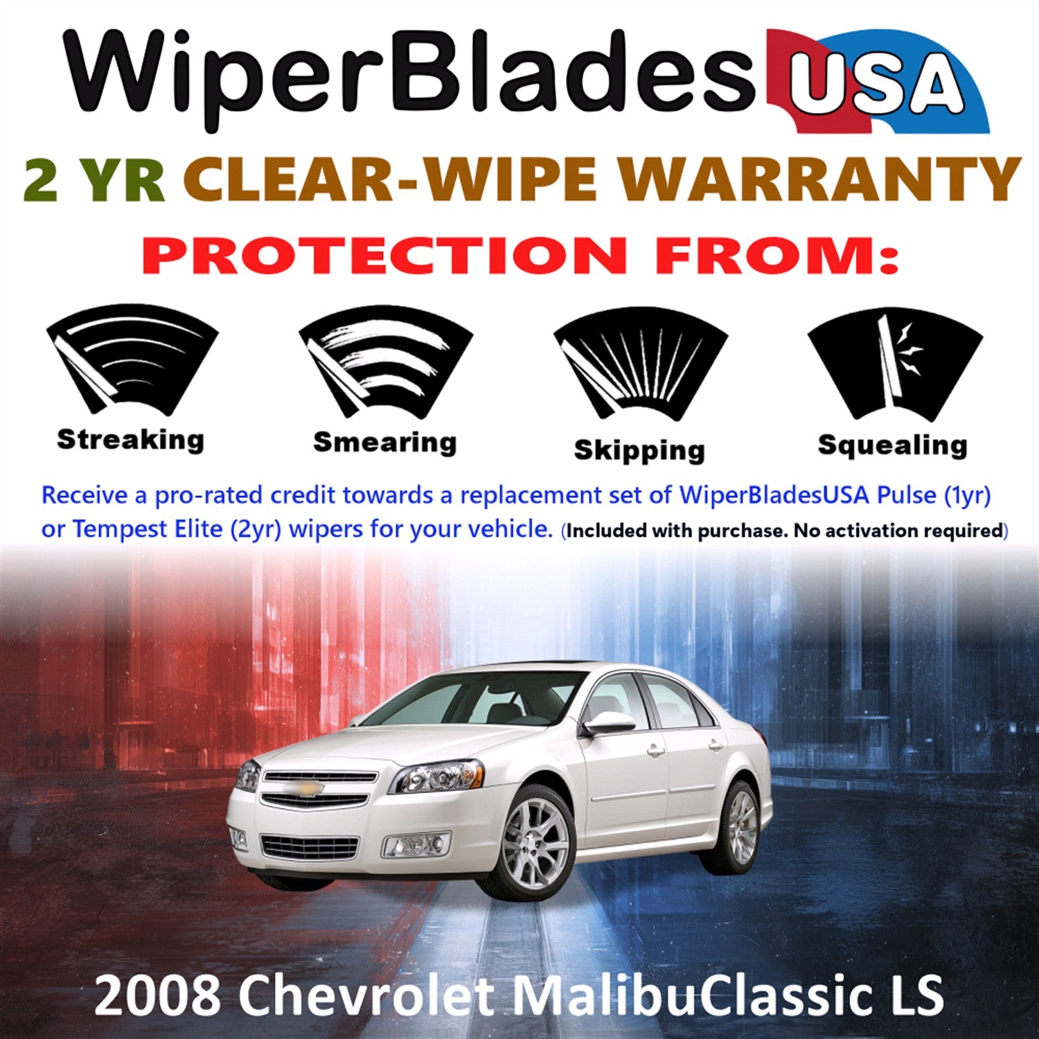 2008 Chevrolet Malibu Classic LS Front Wiper blades Set  Includes 2yr Wear Warranty & Free Delivery