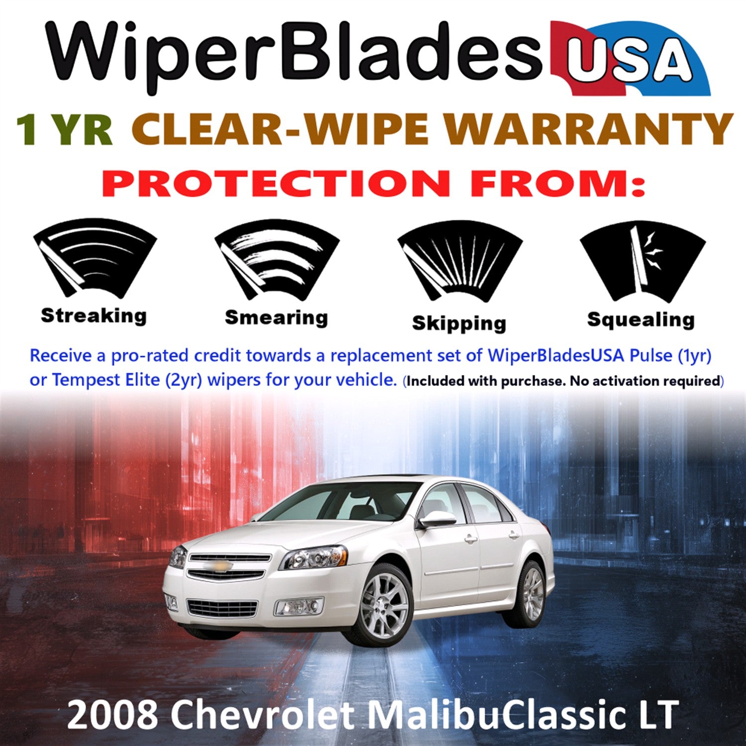 2008 Chevrolet Malibu Classic LT Front Wiper blades Set Includes 1yr Wear Warranty & Free Delivery