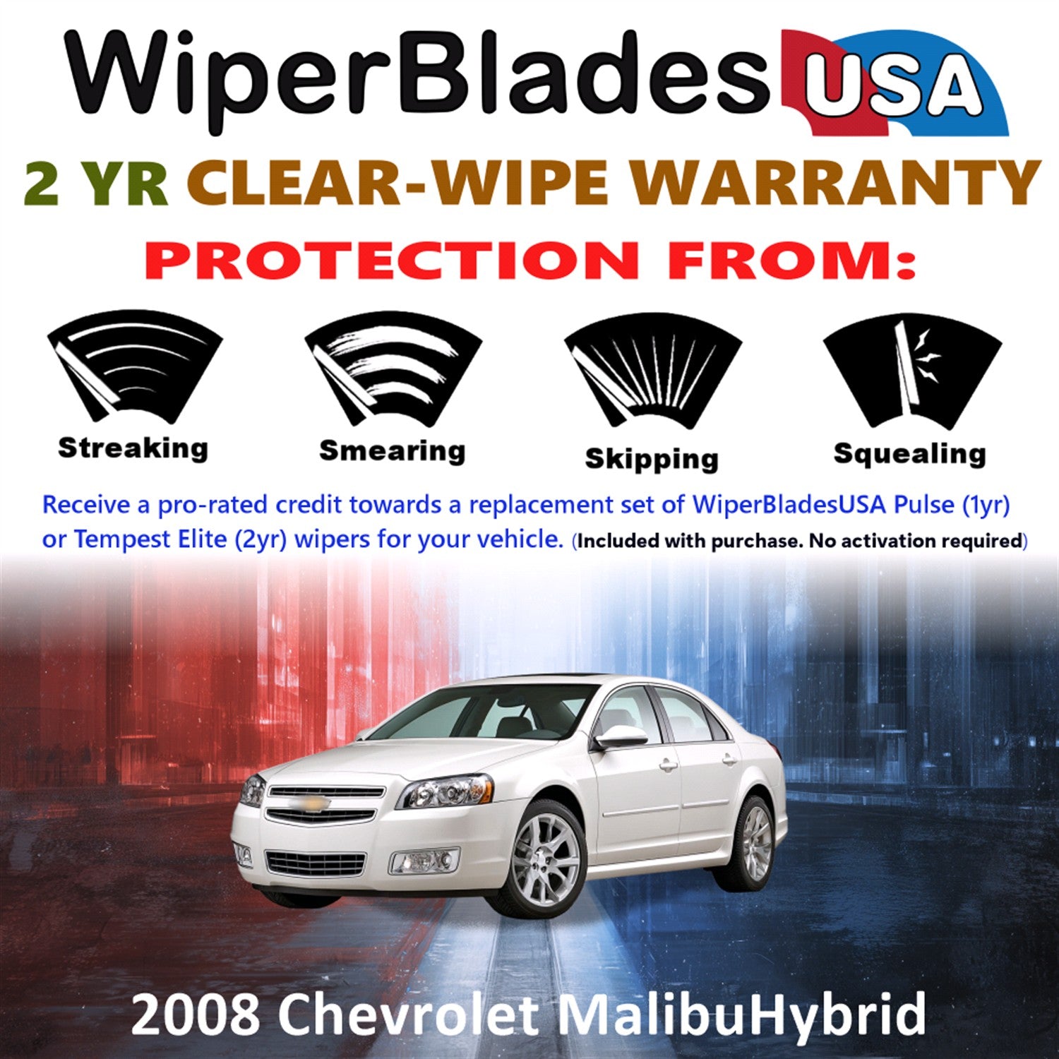 2008 Chevrolet Malibu Hybrid Front Wiper blades Set  Includes 2yr Wear Warranty & Free Delivery