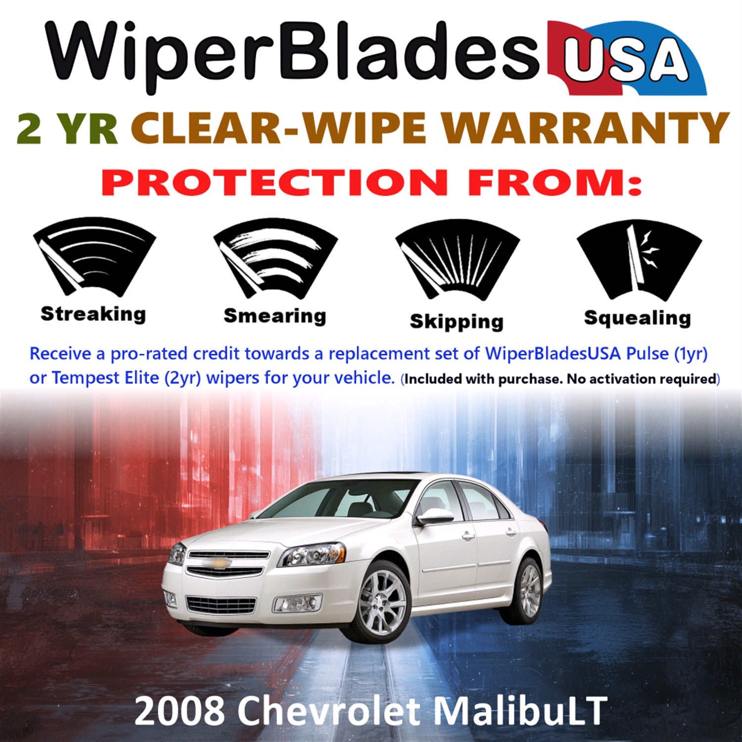 2008 Chevrolet Malibu LT Front Wiper blades Set  Includes 2yr Wear Warranty & Free Delivery