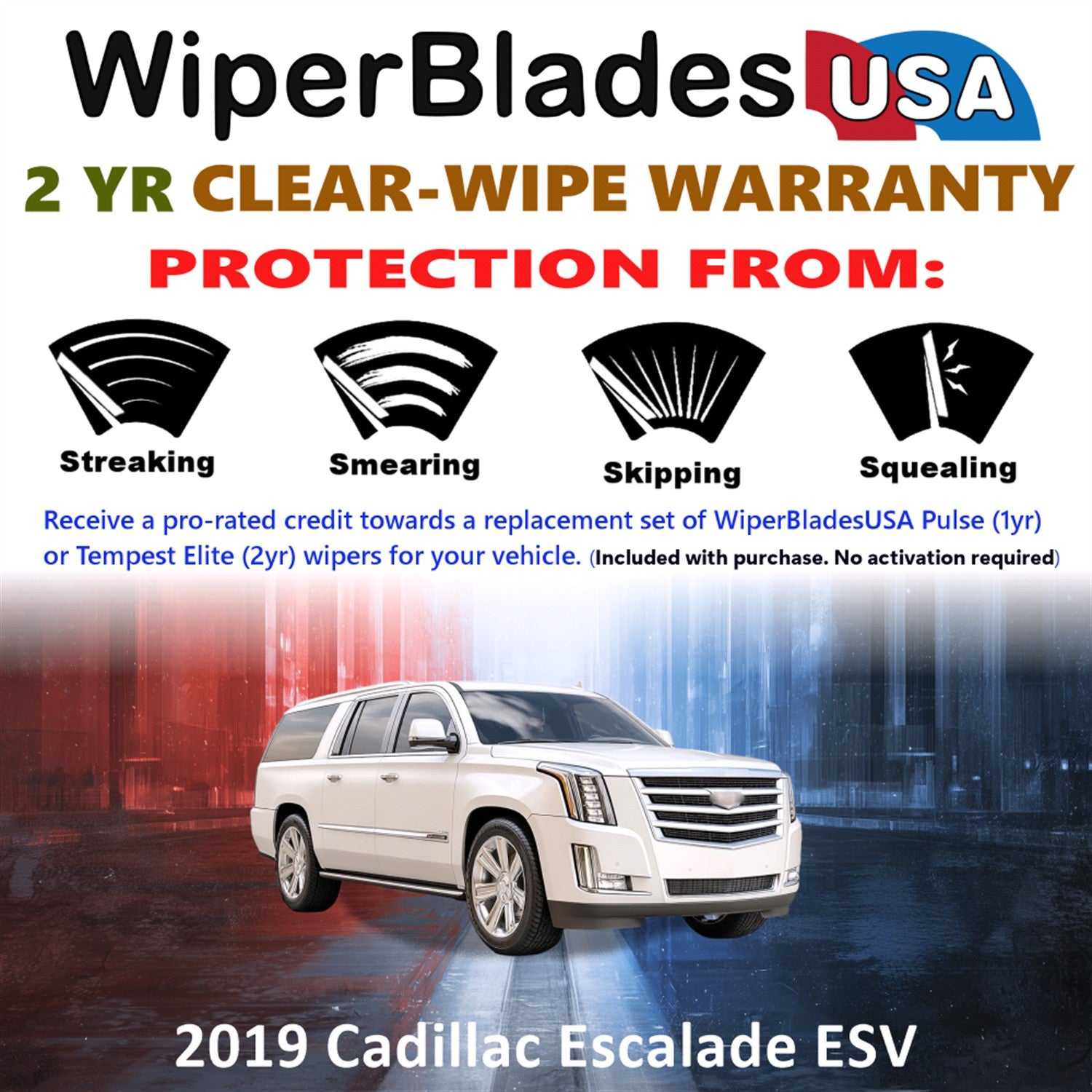 2019 Cadillac Escalade ESV Front Wiper blades Set  Includes 2yr Wear Warranty & Free Delivery