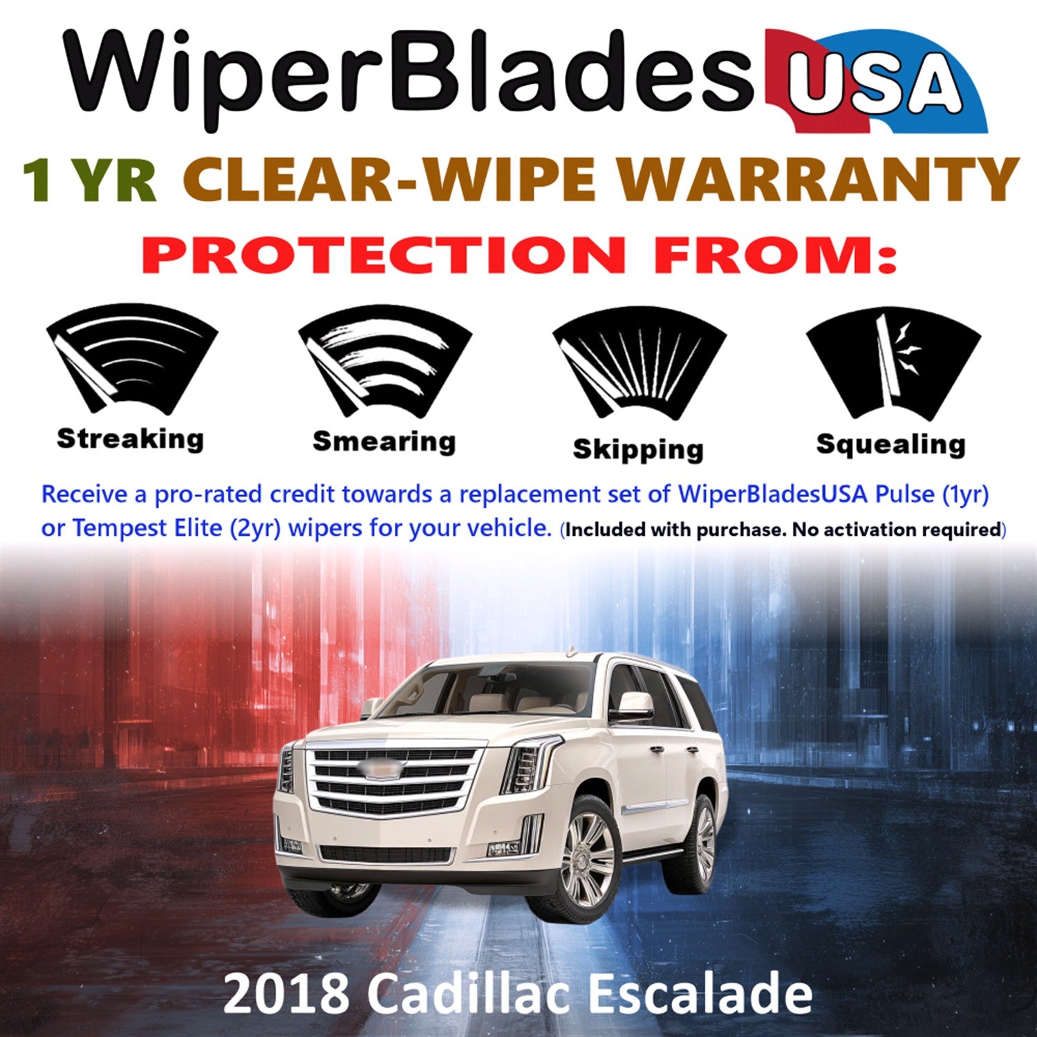 2018 Cadillac Escalade Front w/Rear Wiper blades Set Includes 1yr Wear Warranty & Free Delivery